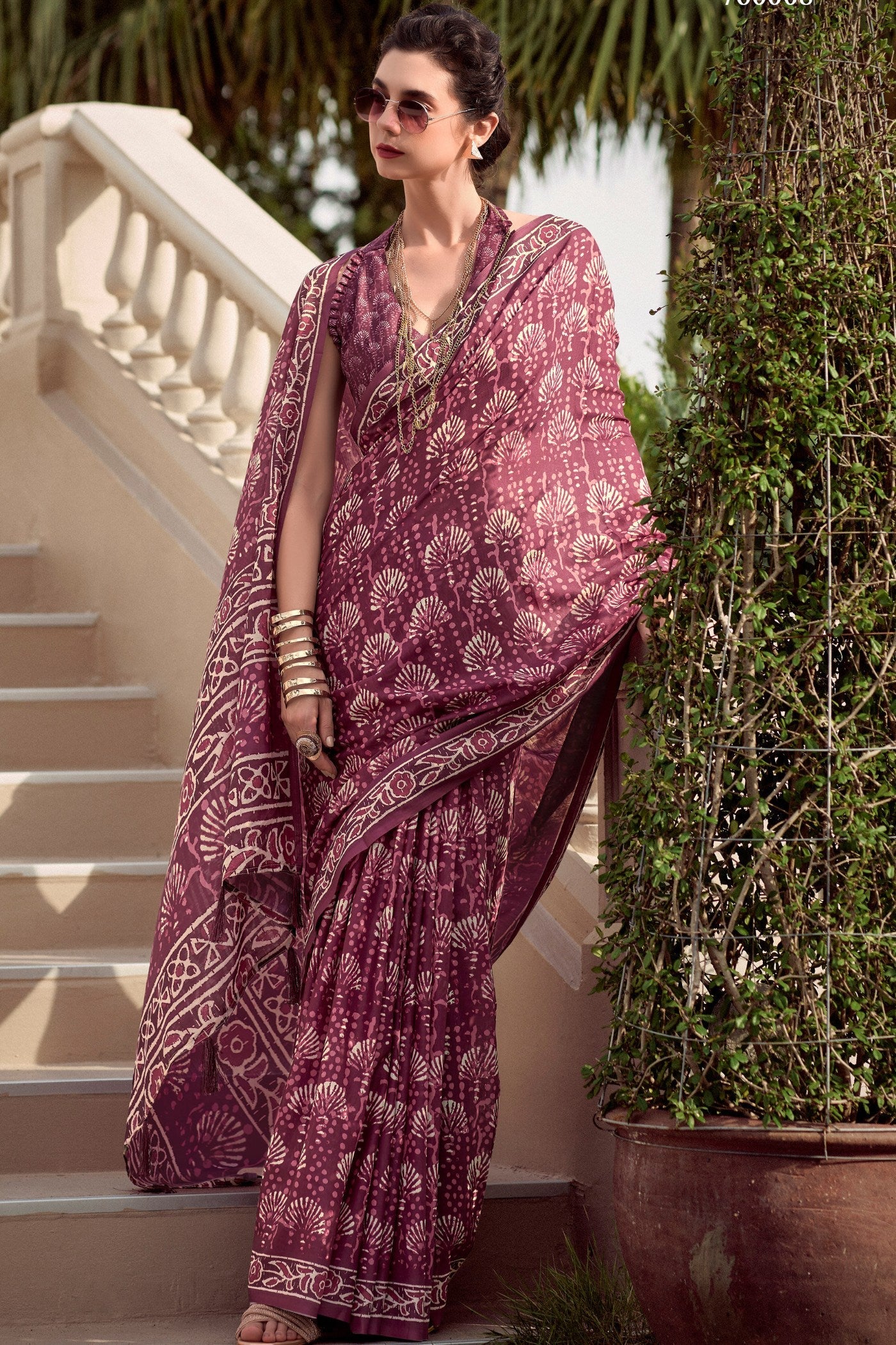 Lotus Pink Mul Mul Cotton Saree