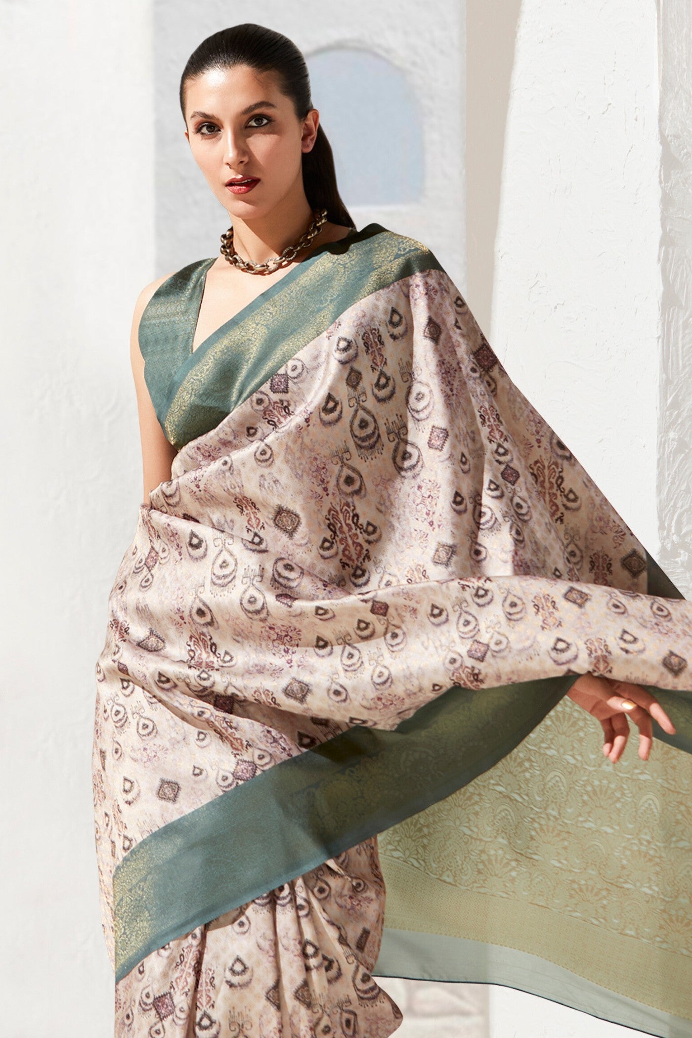 Pablo Green Banarasi Digital Printed Saree