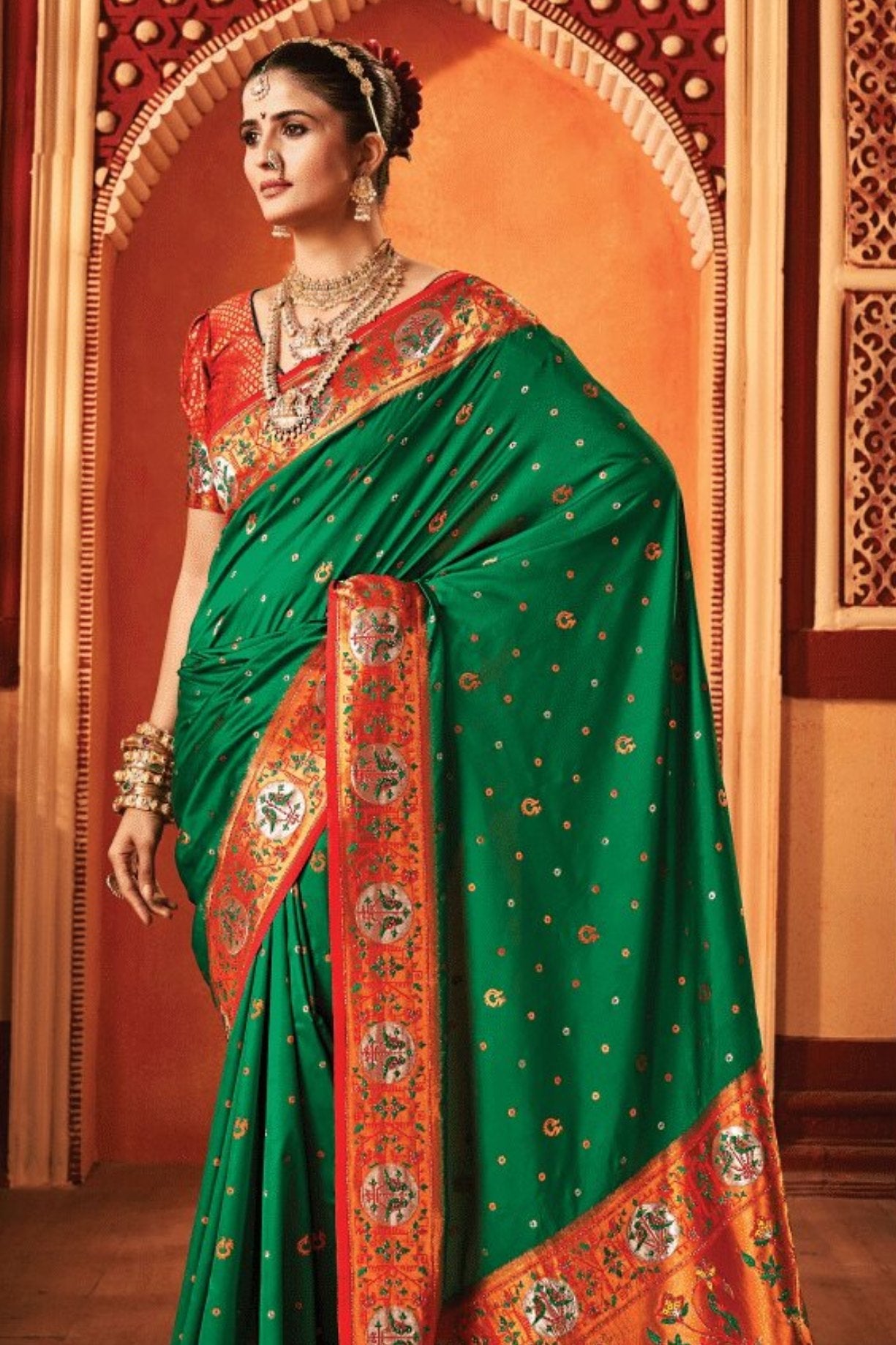 Pine Green Woven Paithani Saree