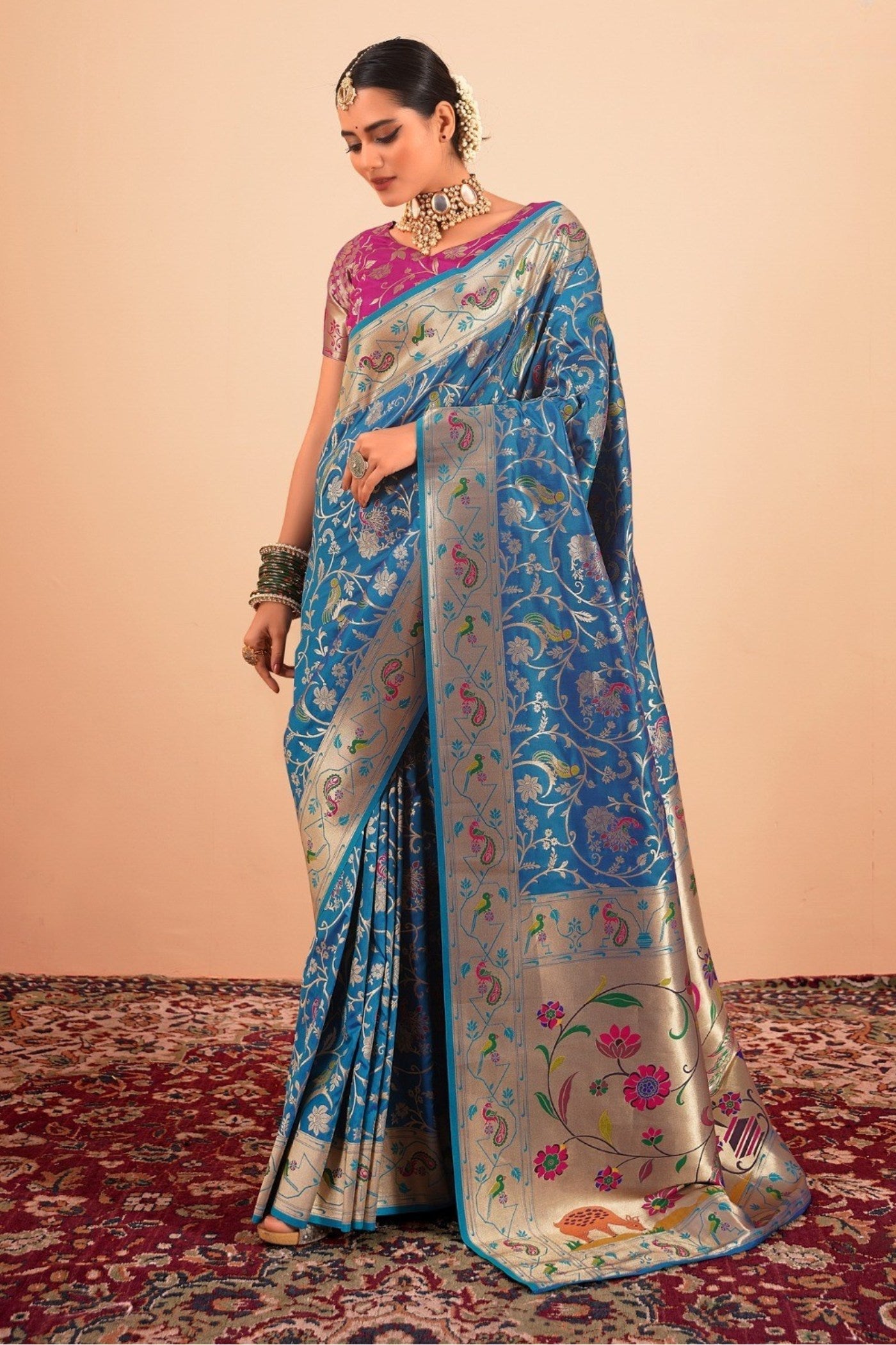 Windows Blue Woven Paithani Saree