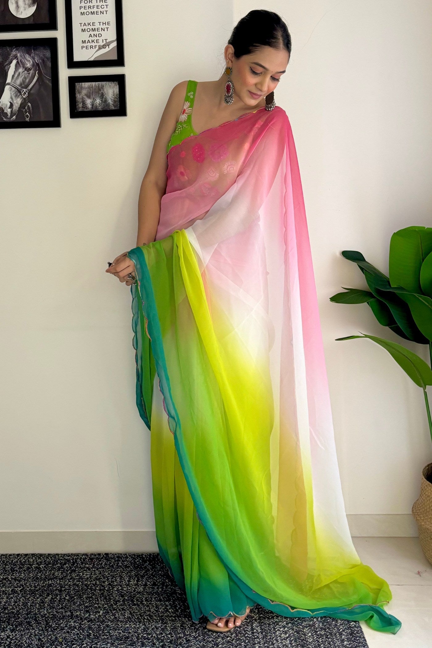 Multicolor Pink Georgette Saree