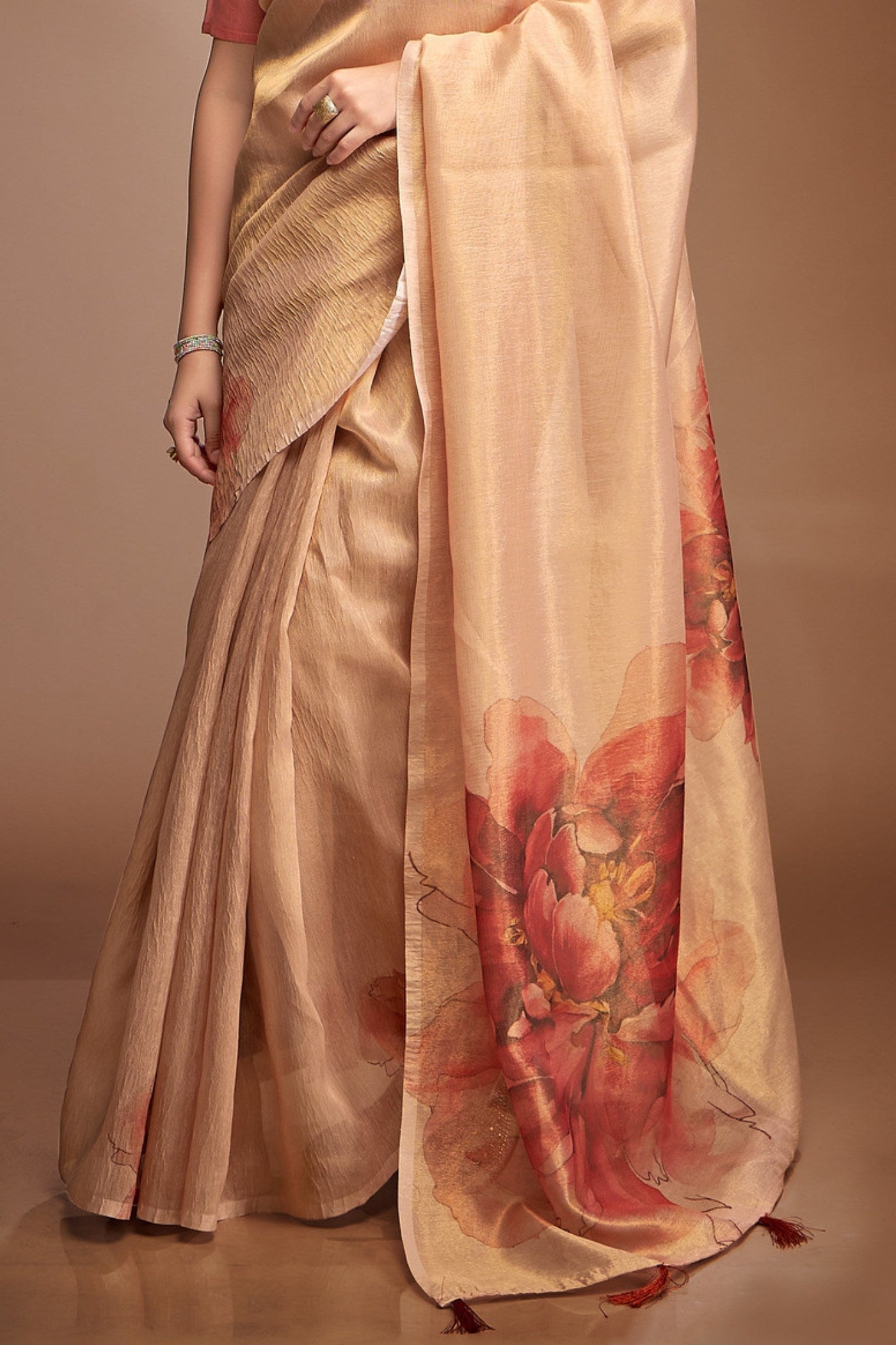 Alabaster Cream Printed Tissue Saree