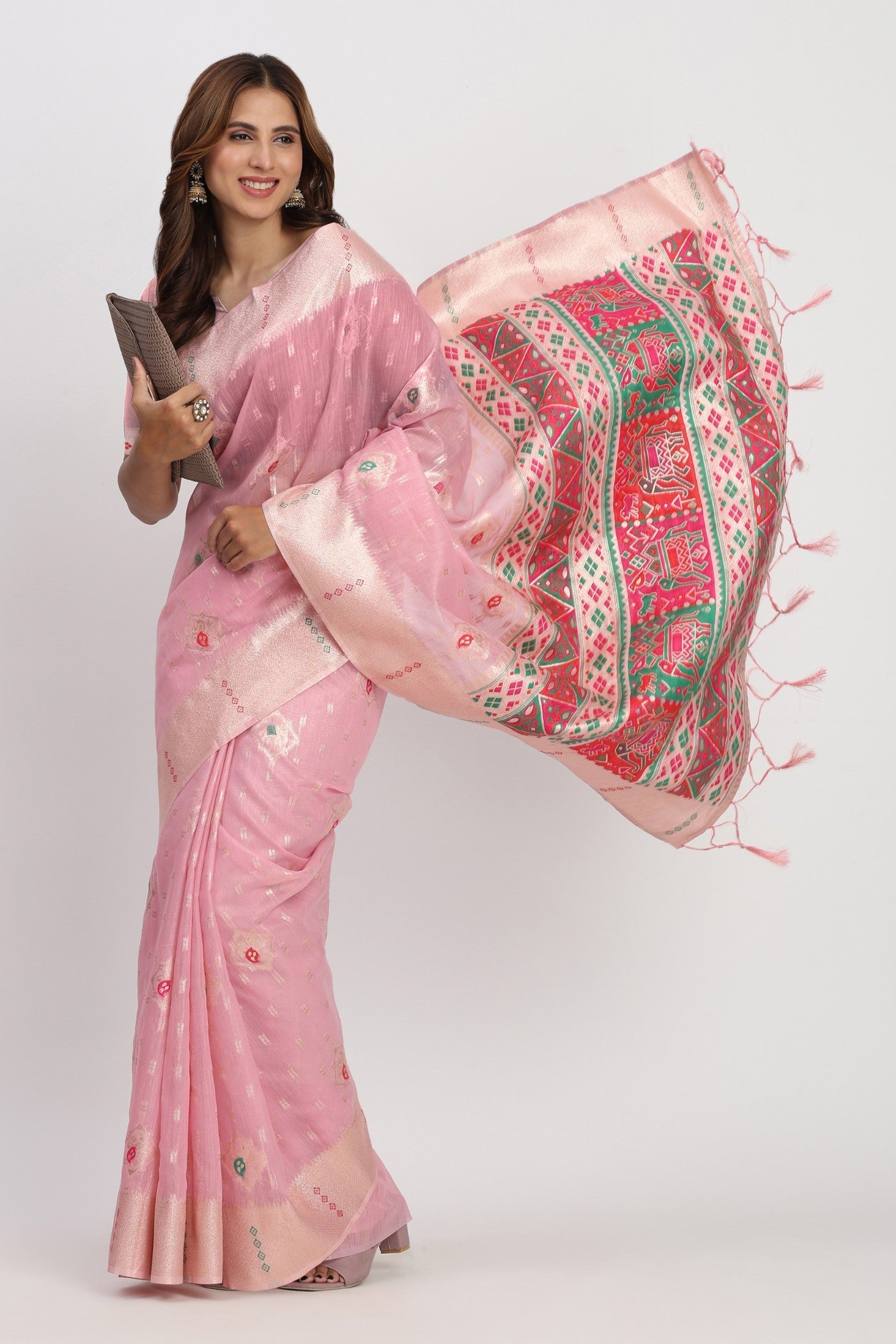 Sea Pink Woven Linen Cotton Saree