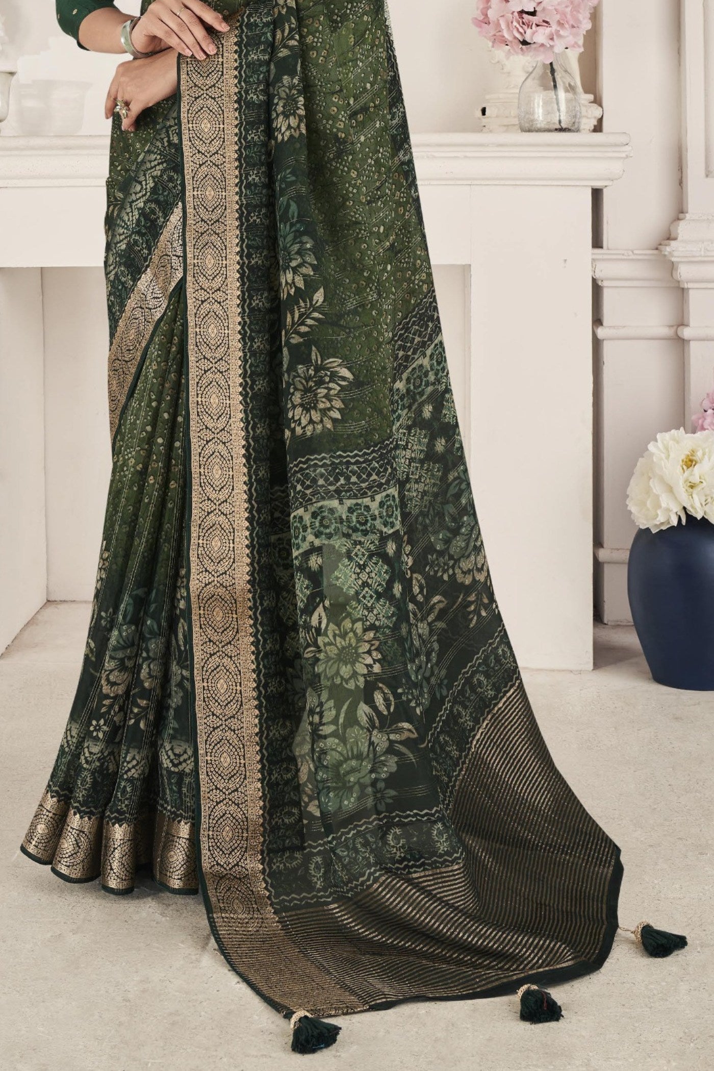 Rangitoto Green Banarasi Silk Saree