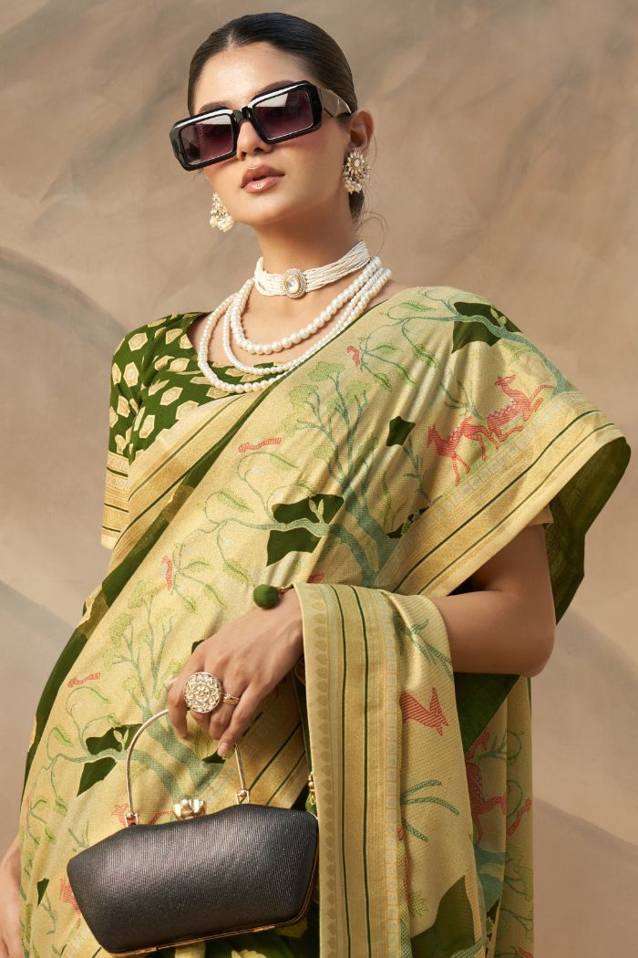 Clover Green Woven Georgette saree