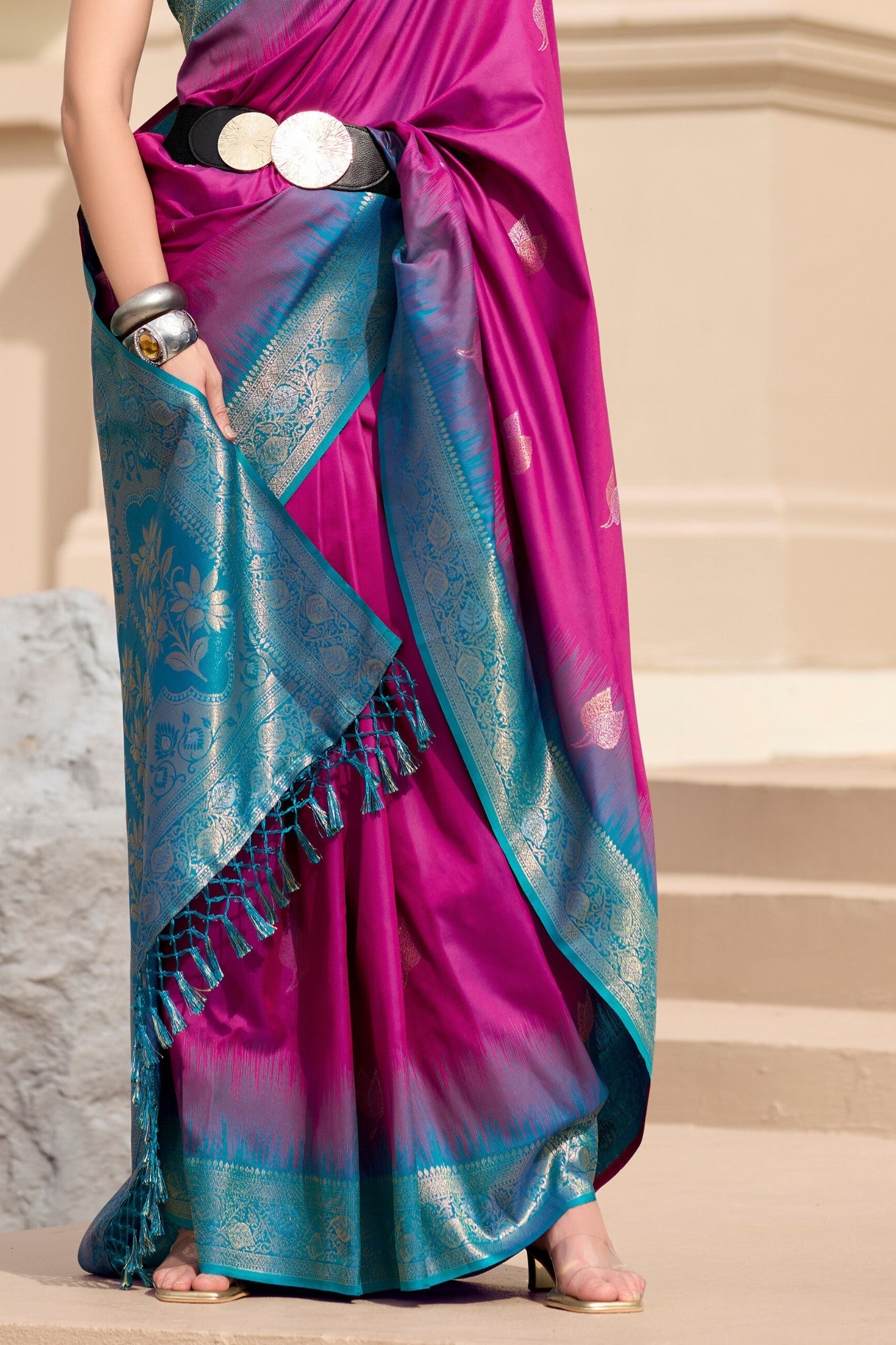 Cerise Purple Woven Banarasi Soft Silk Saree