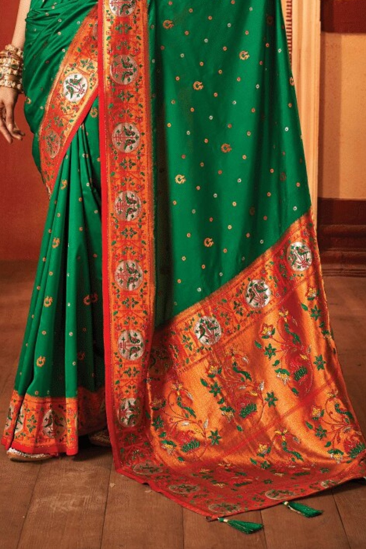 Pine Green Woven Paithani Saree