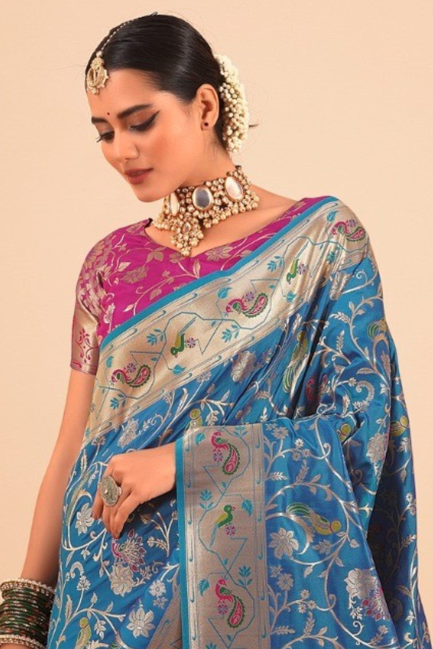 Windows Blue Woven Paithani Saree