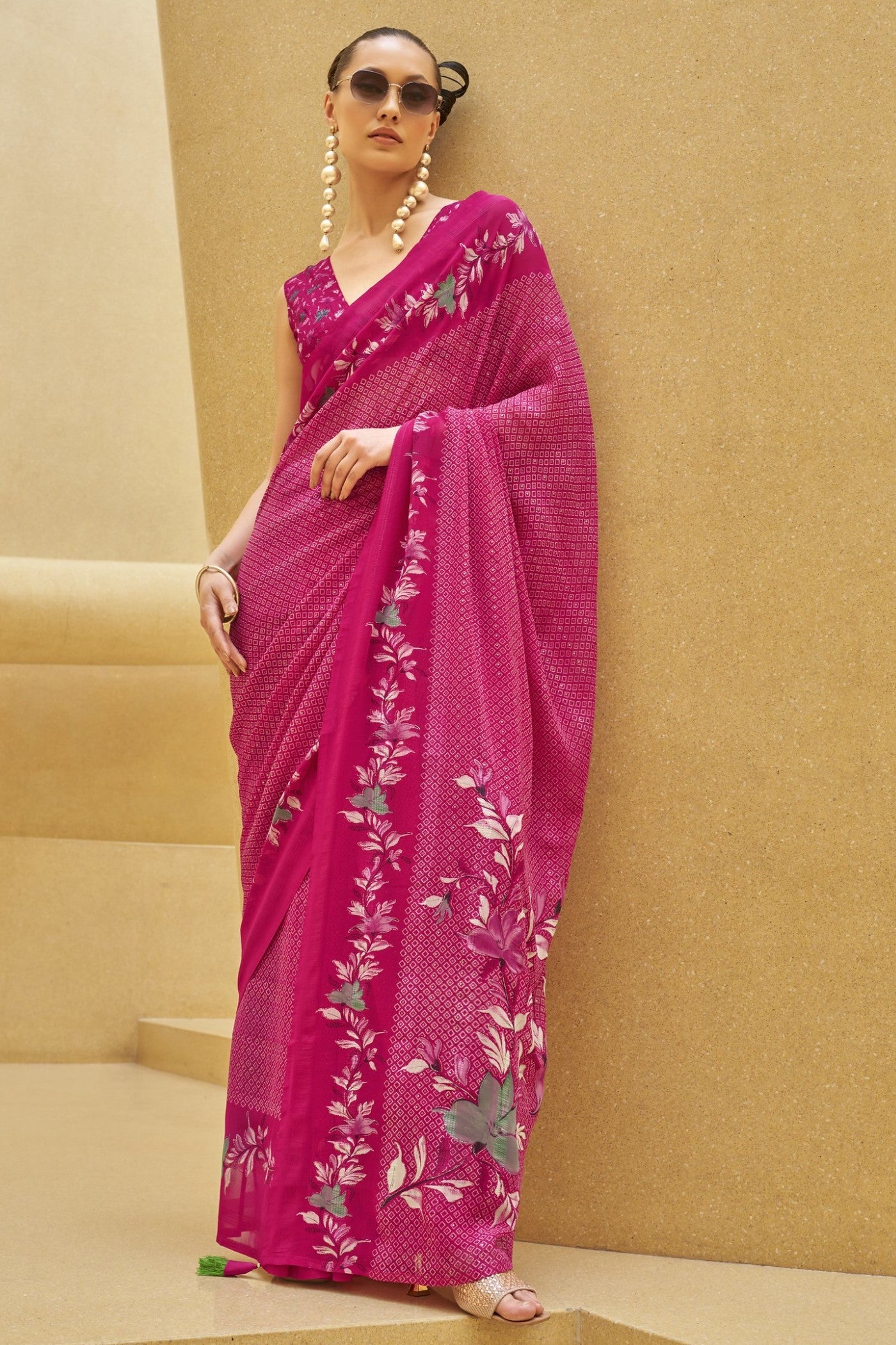 Jazzberry Jam Pink Georgette Printed Saree