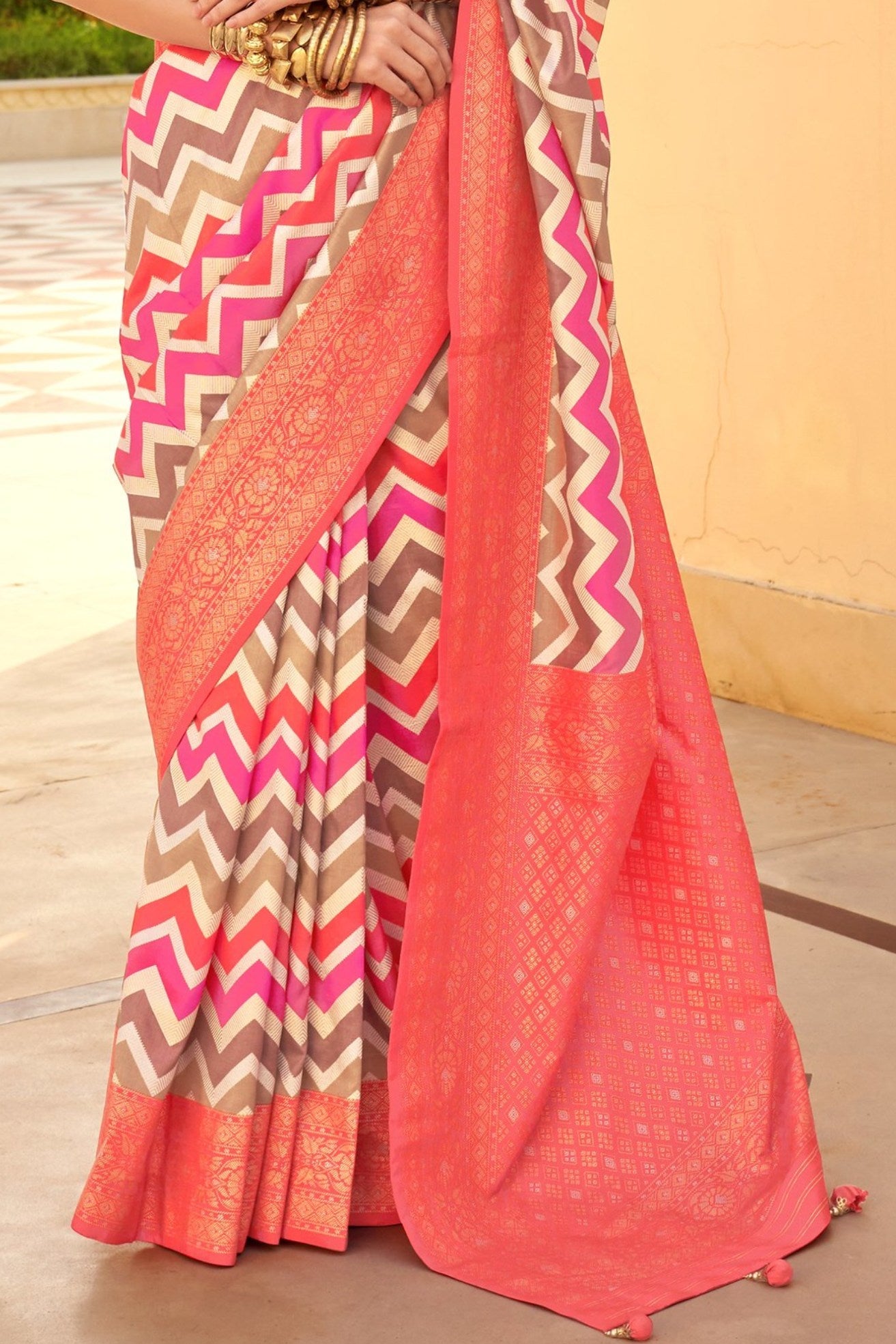 Pink Sherbert Woven Patola Printed Silk Saree