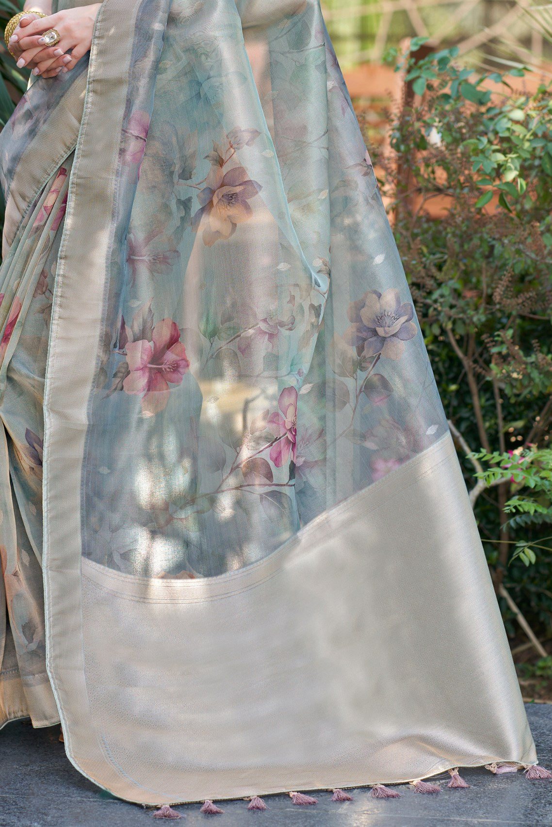 Venus Grey Digital Printed Organza Saree