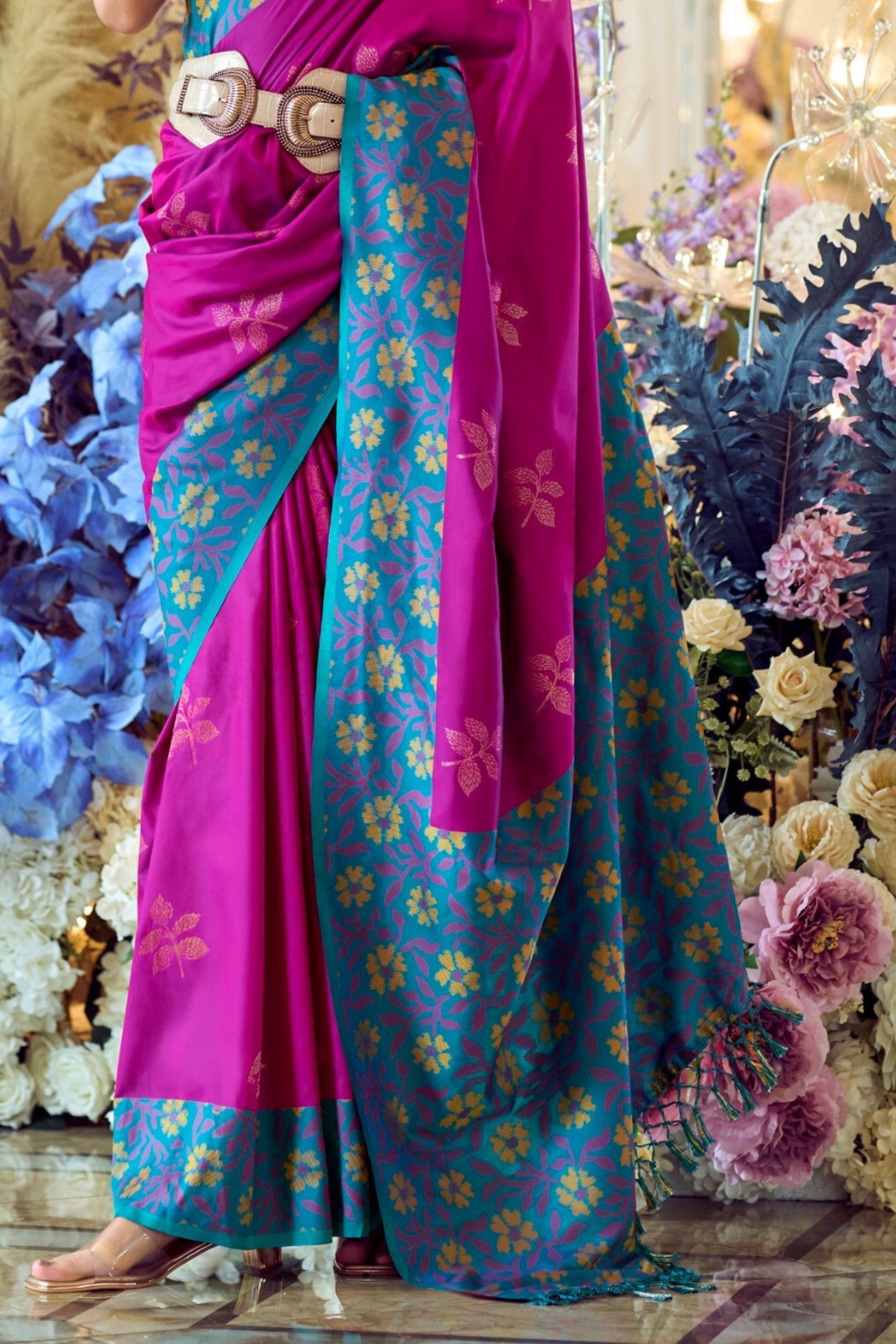 Brilliant Rose Purple Woven Banarasi Soft Silk Saree