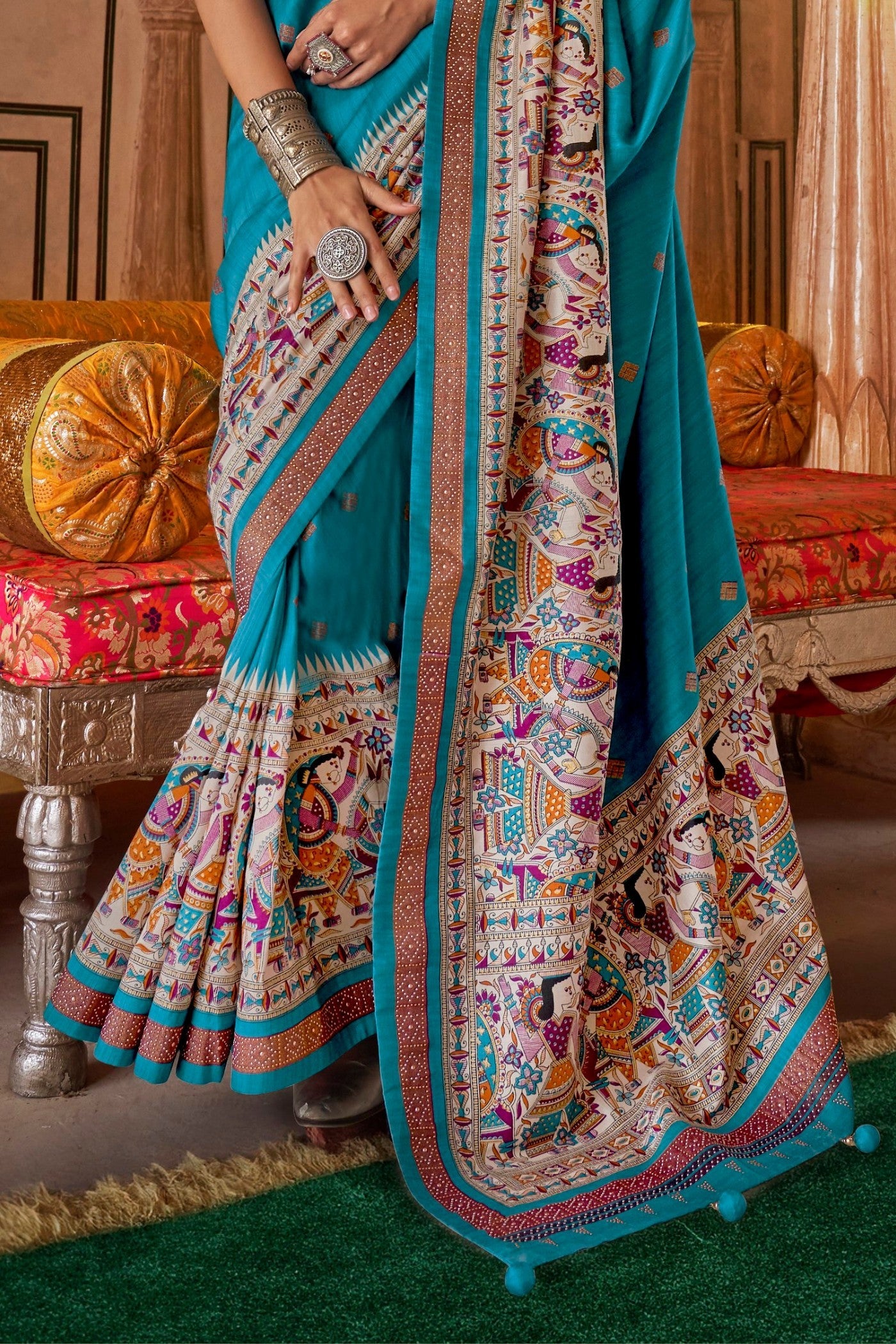 Azure Blue Printed Patola Saree