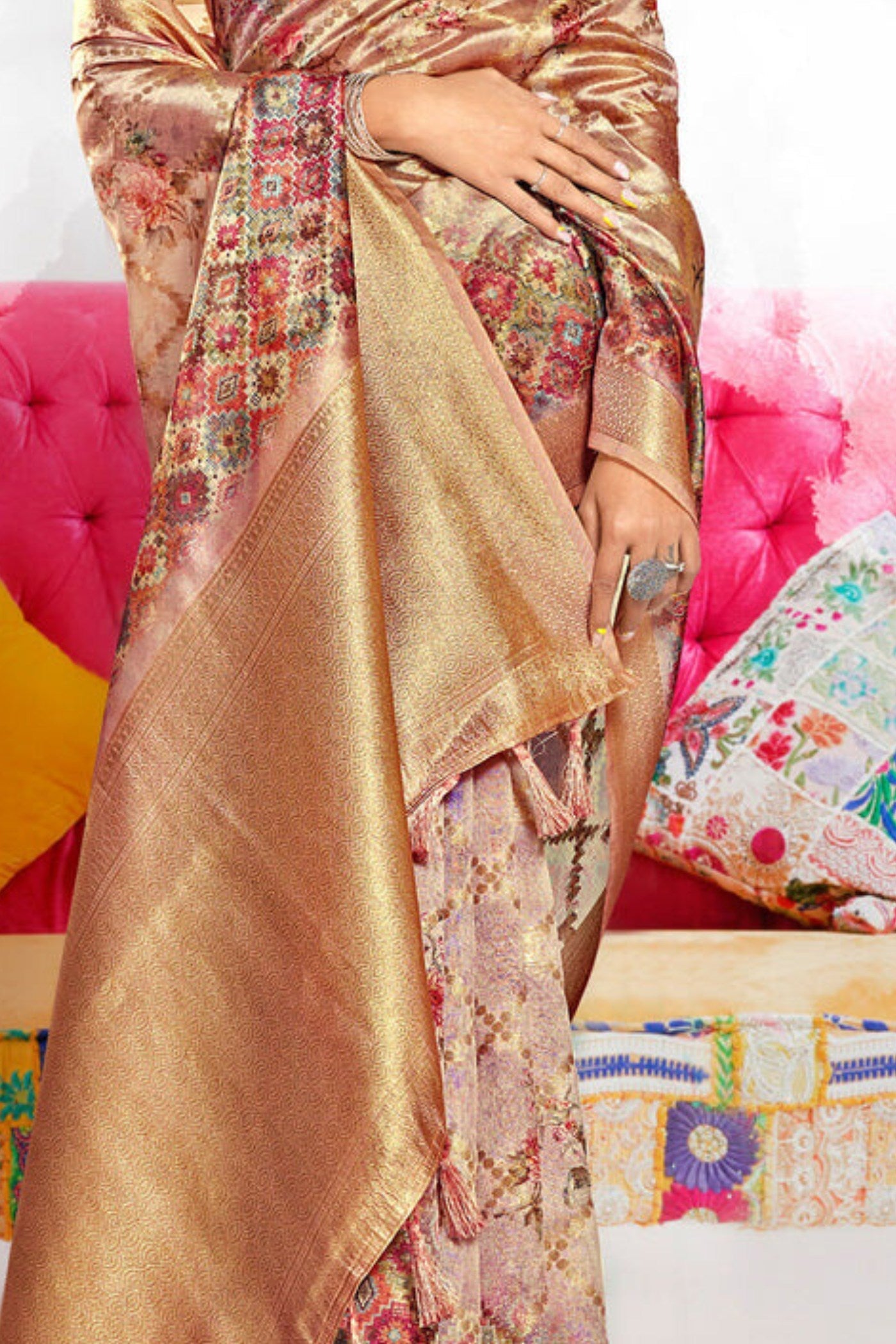 Pastel Purple Digital Printed Banarasi Saree