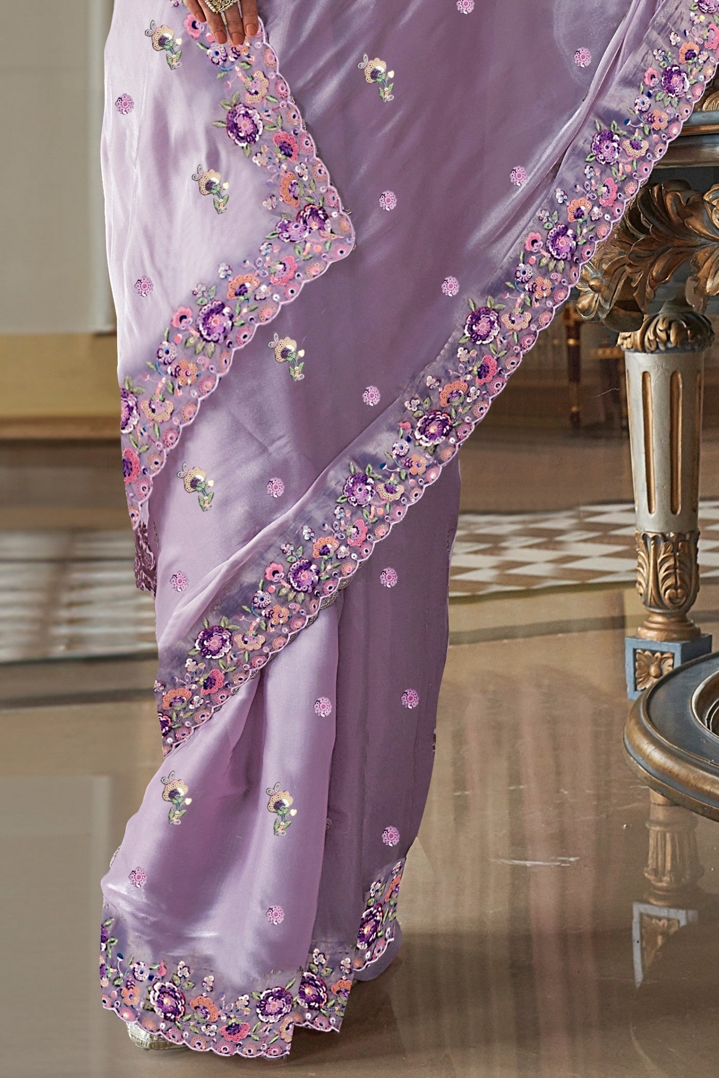 Mountbatten Purple Tissue Designer Saree