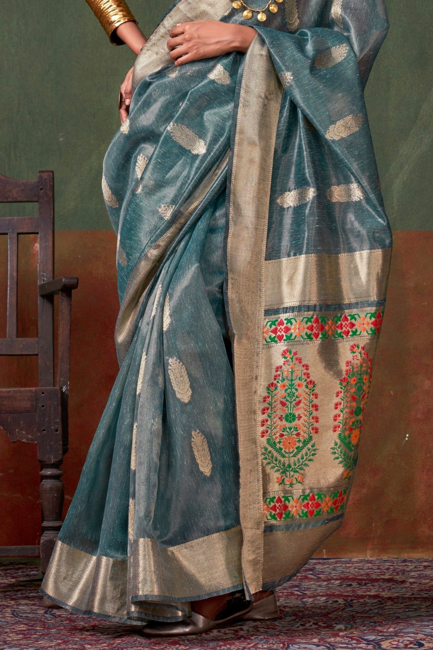 Nevada Blue Banarasi Handloom Saree