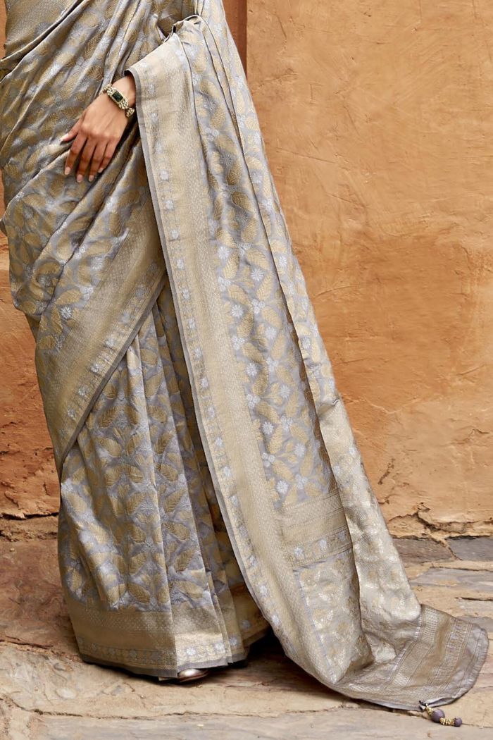 Silver Grey Woven Banarasi Saree