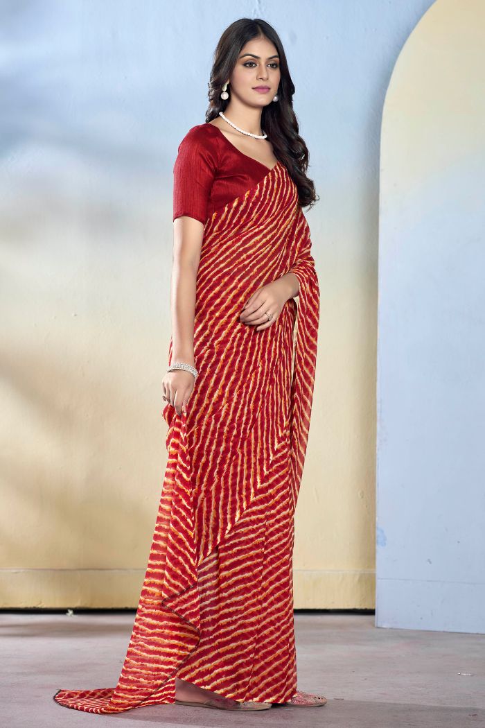 Candy Red Ready To Wear Georgette Saree