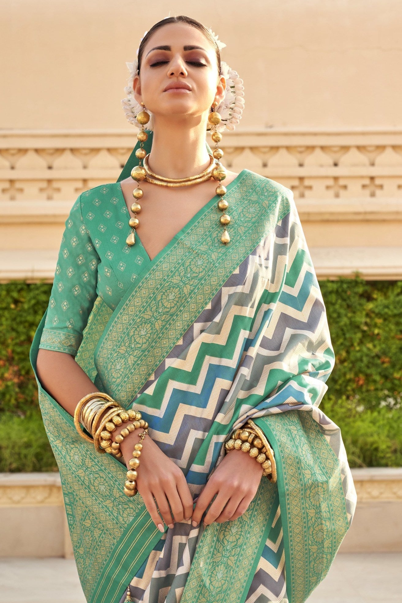 Summer Green Woven Patola Printed Silk Saree