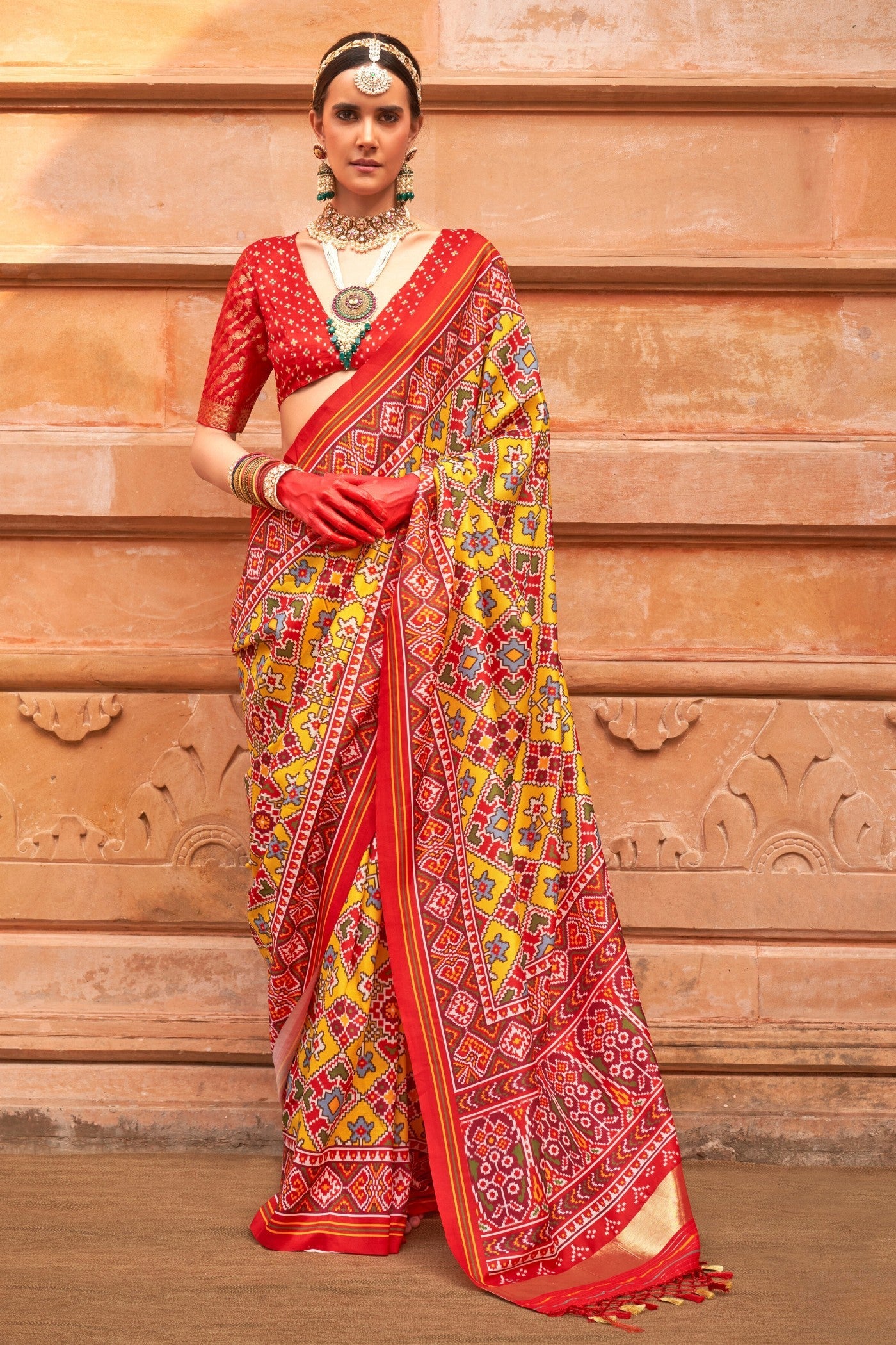 Tulip Tree Yellow Printed Patola Saree