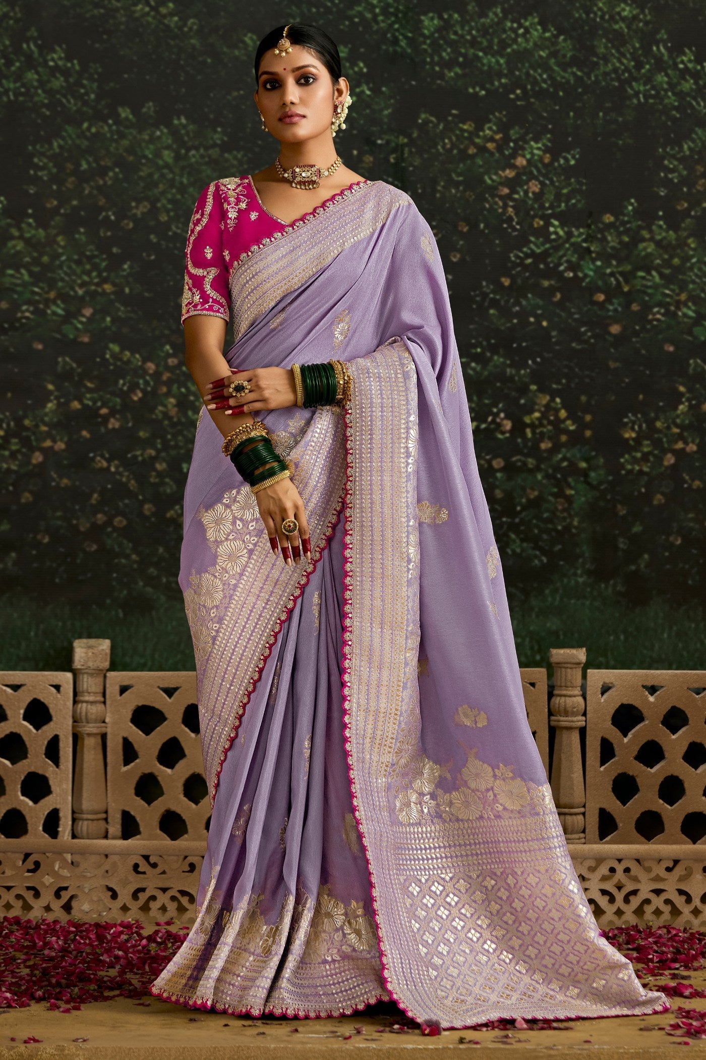 Lilac Purple Designer Banarasi Saree