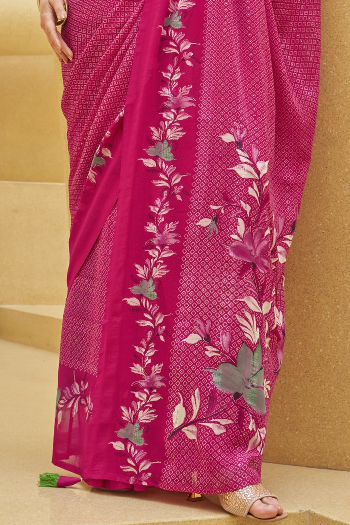 Jazzberry Jam Pink Georgette Printed Saree