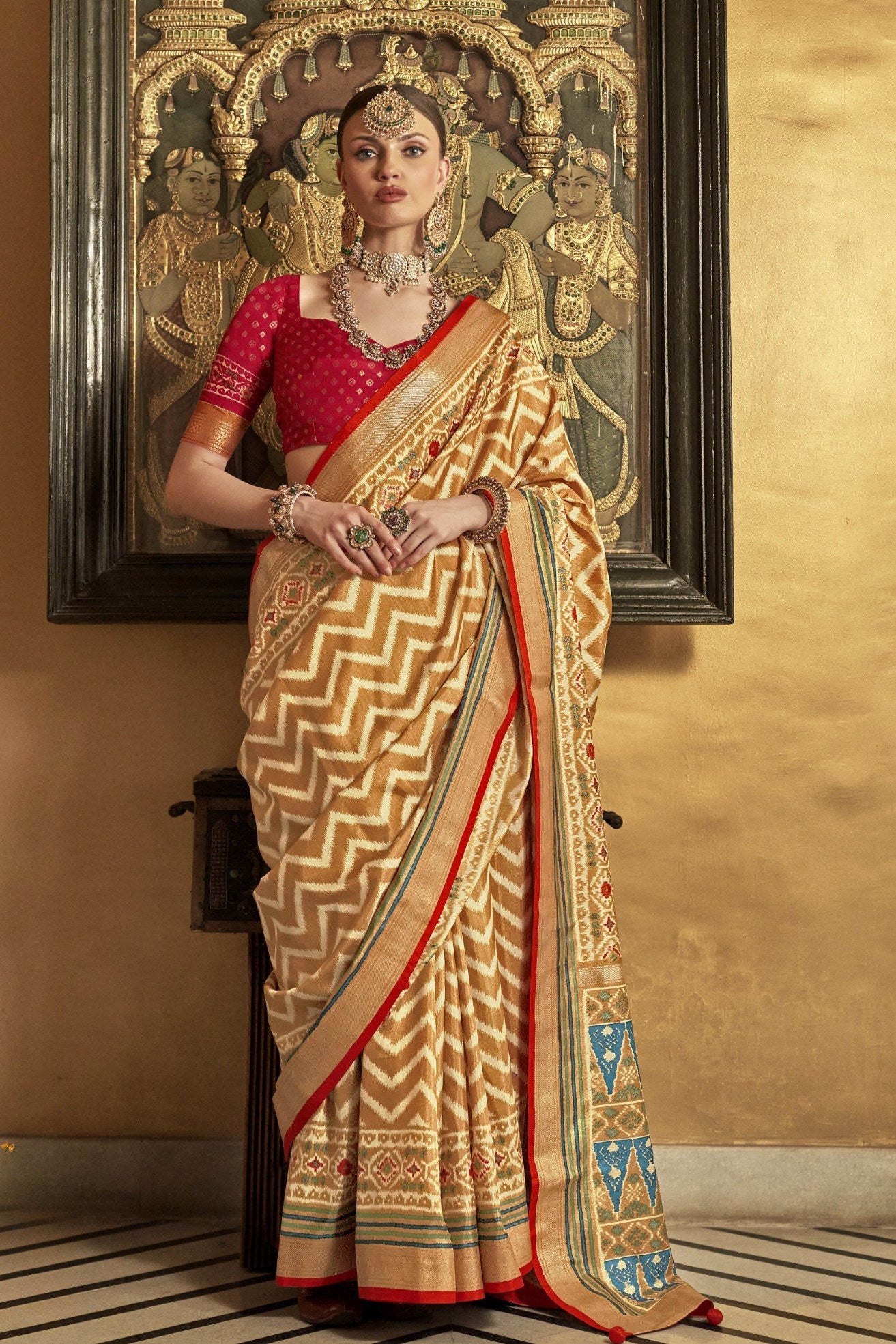 Aztec Yellow Printed Patola Saree