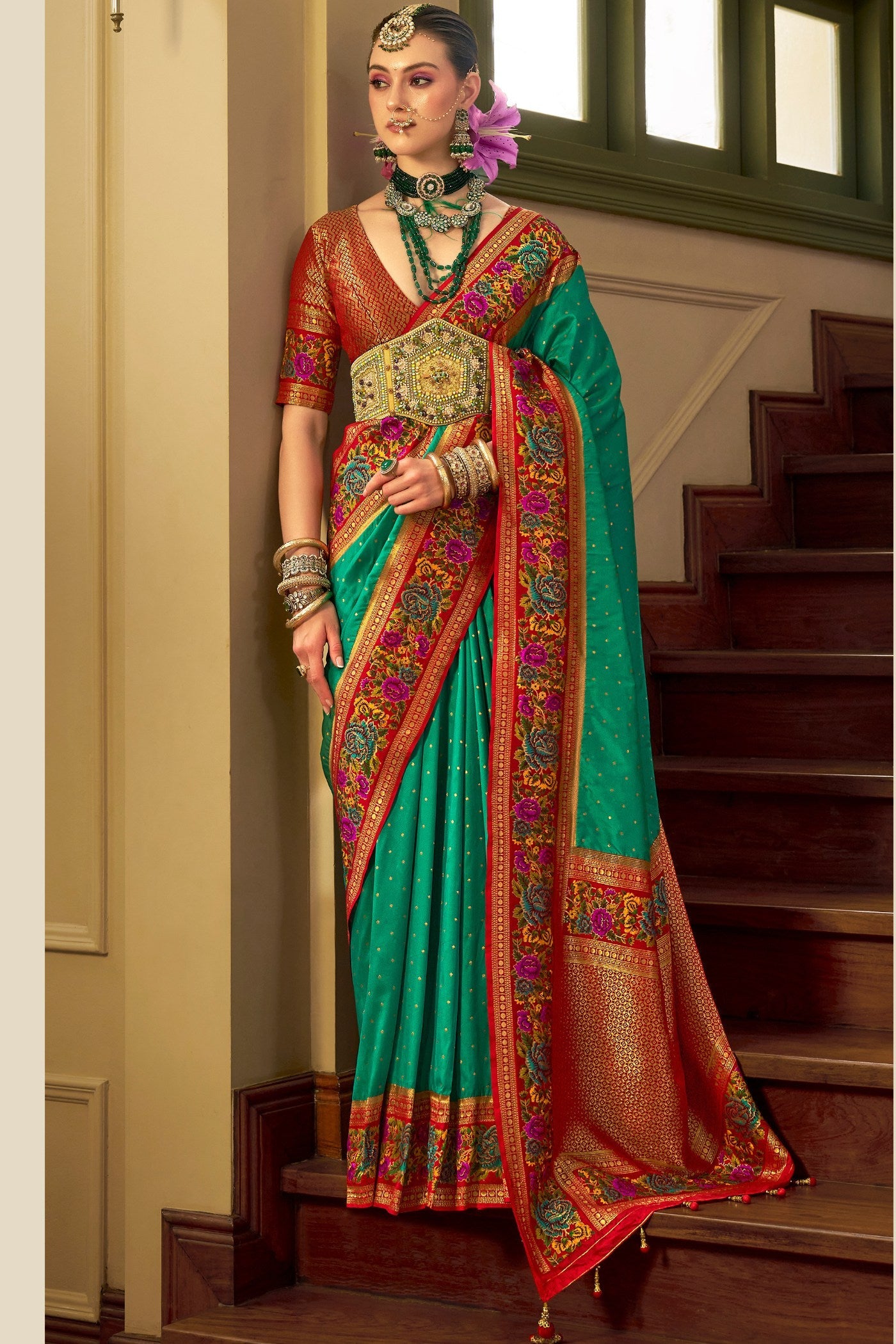 Jewel Green Printed Banarasi Saree