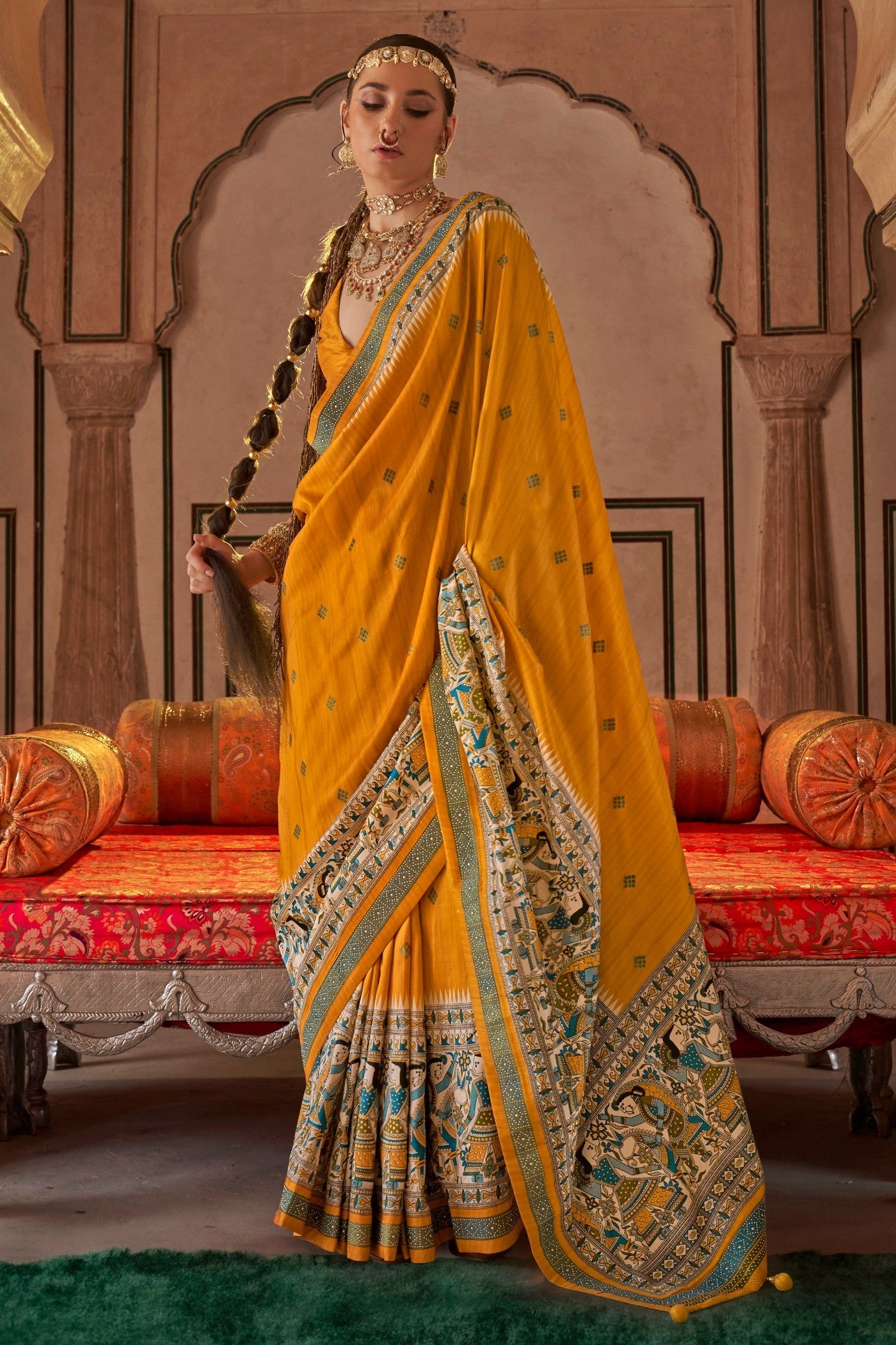 Daffodil Yellow Printed Patola Saree