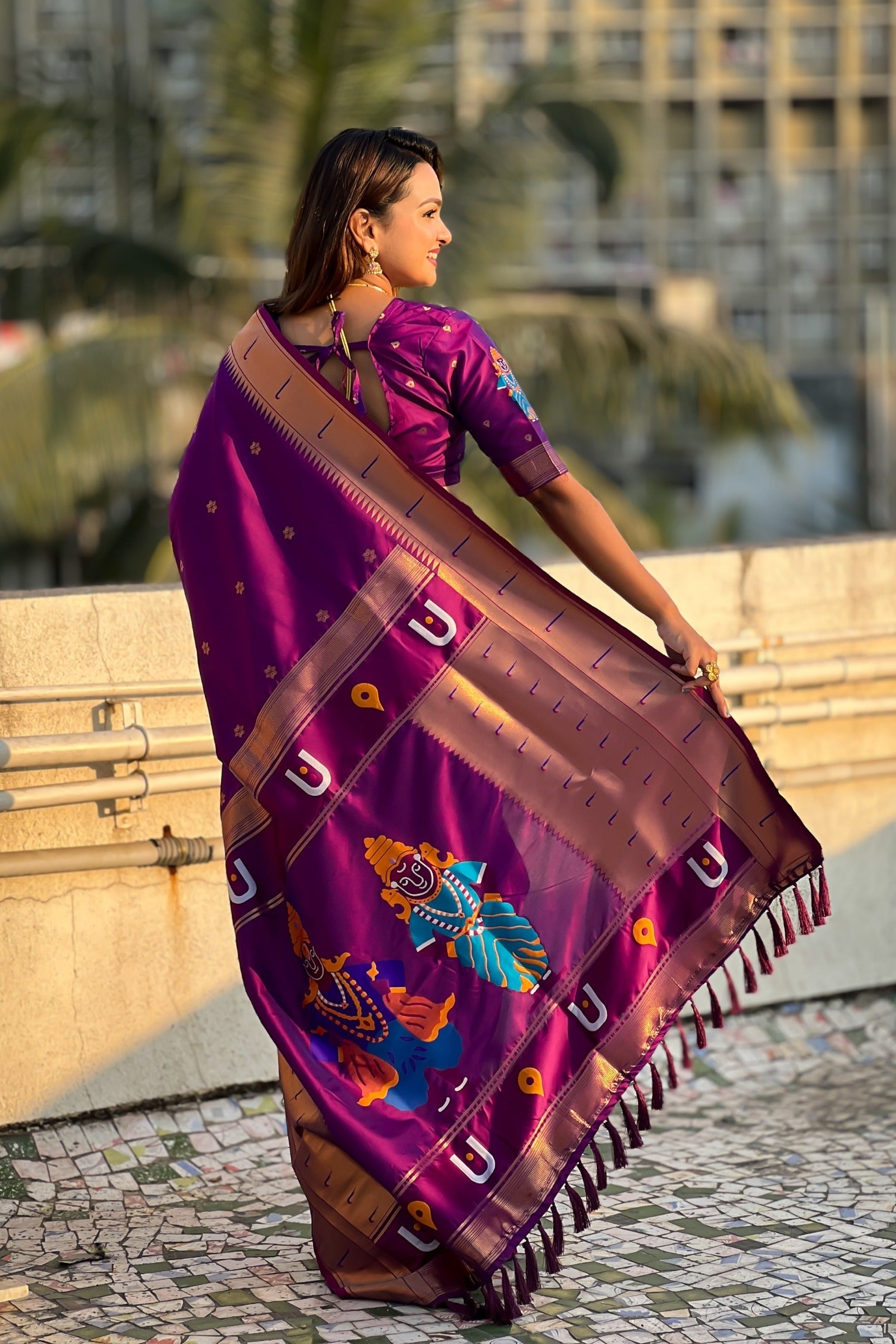 Sangria Purple Woven Paithani Saree