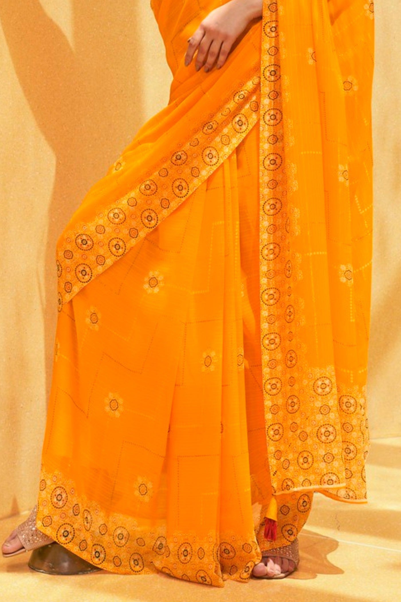 Amber Yellow Georgette Printed Saree