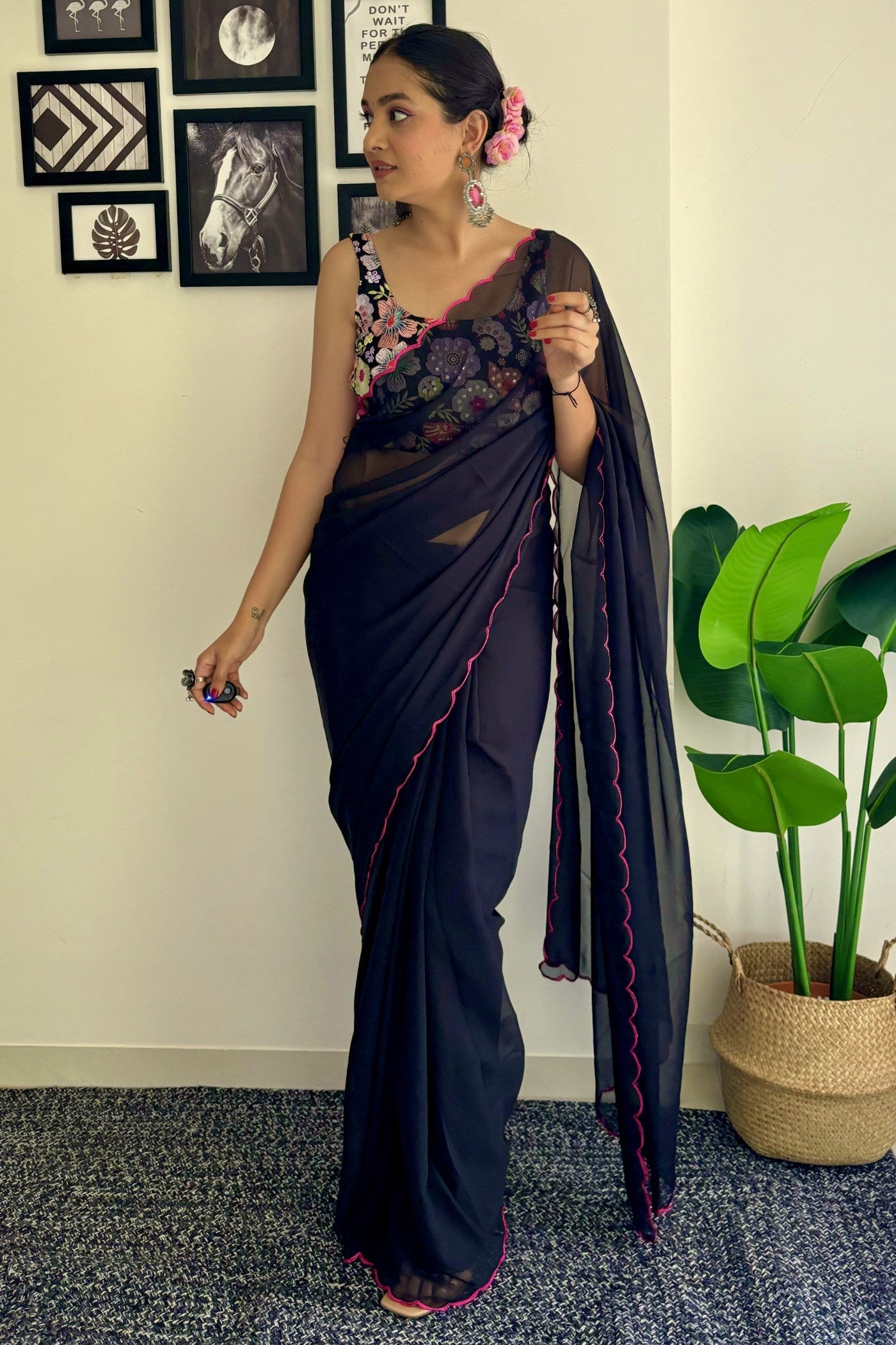 Sable Black Gerogette Saree