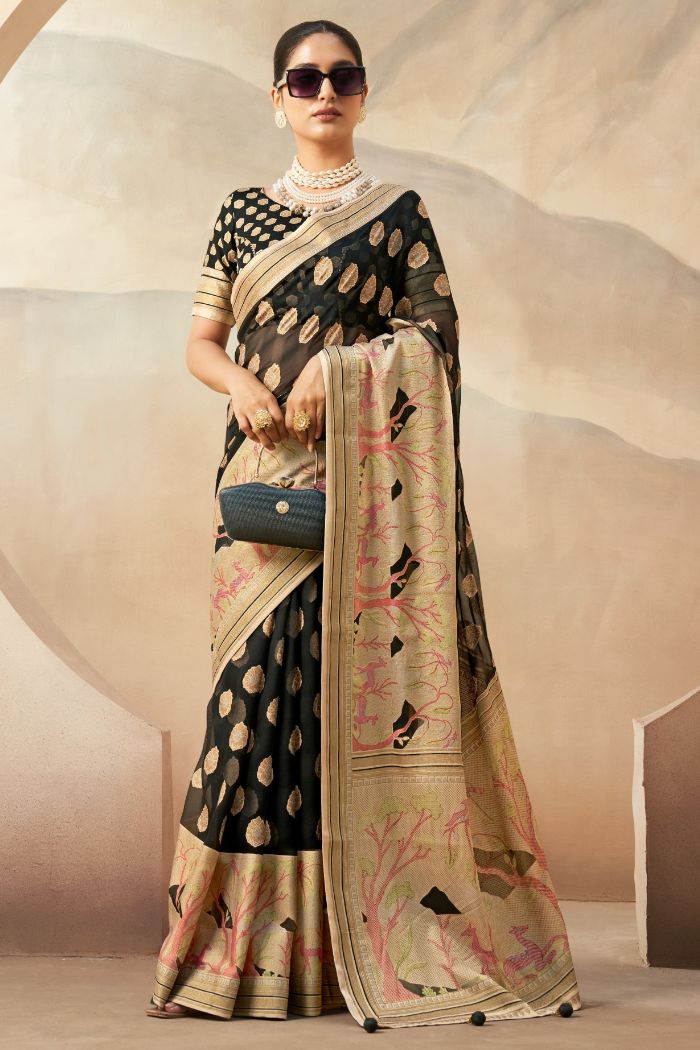 Coco Black Woven Georgette saree