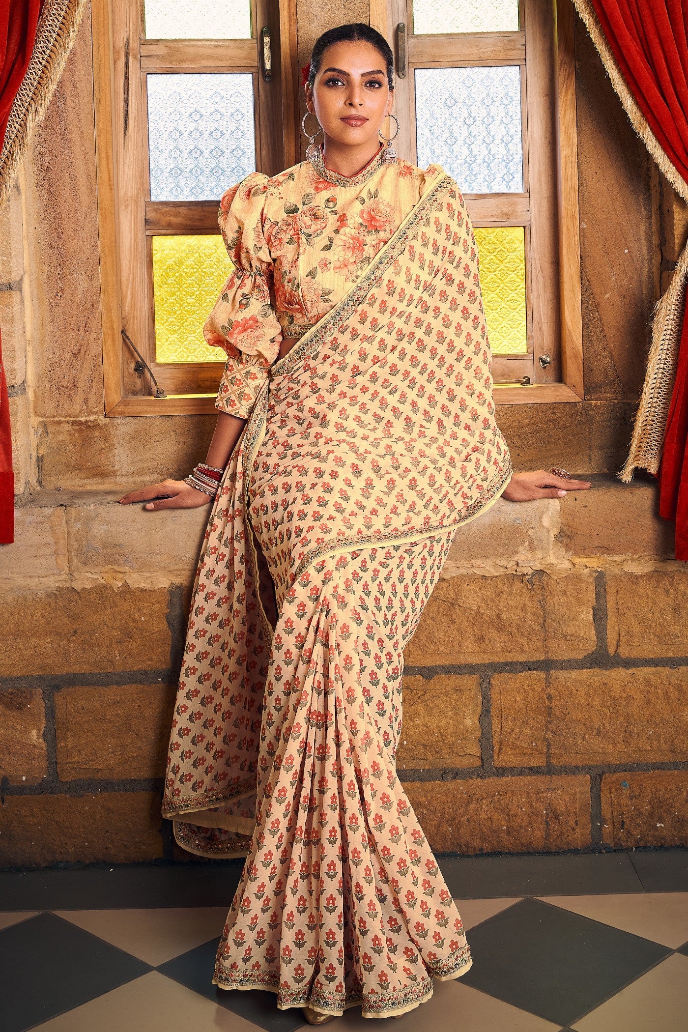 Zest Yellow Georgette Digital Printed Saree