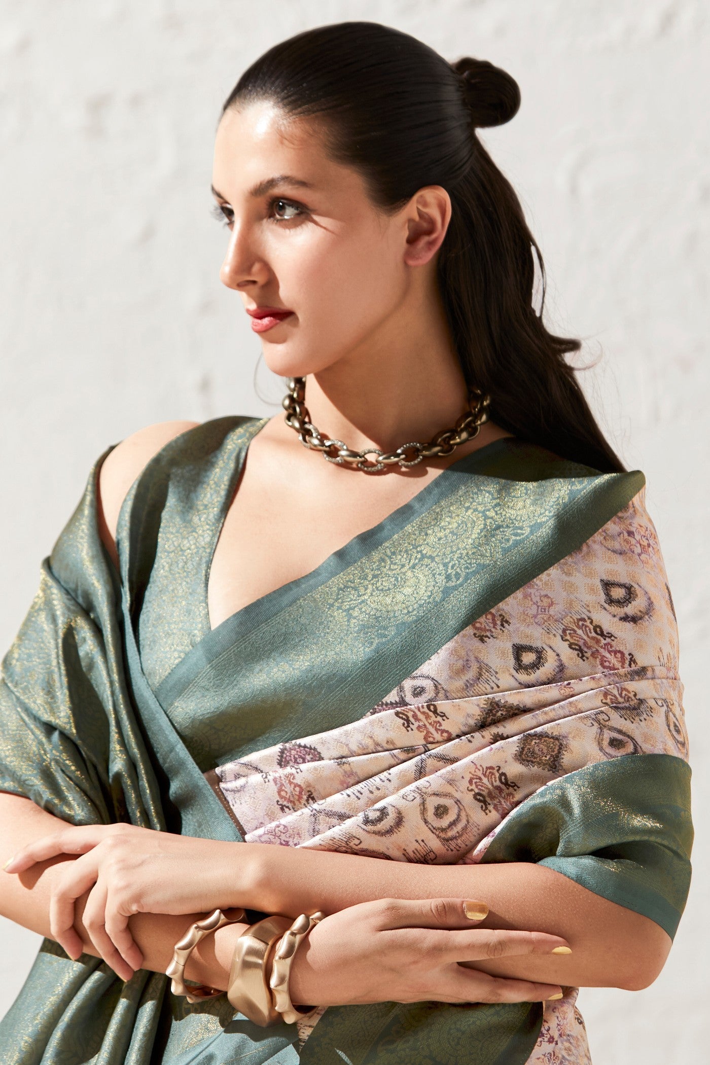 Pablo Green Banarasi Digital Printed Saree