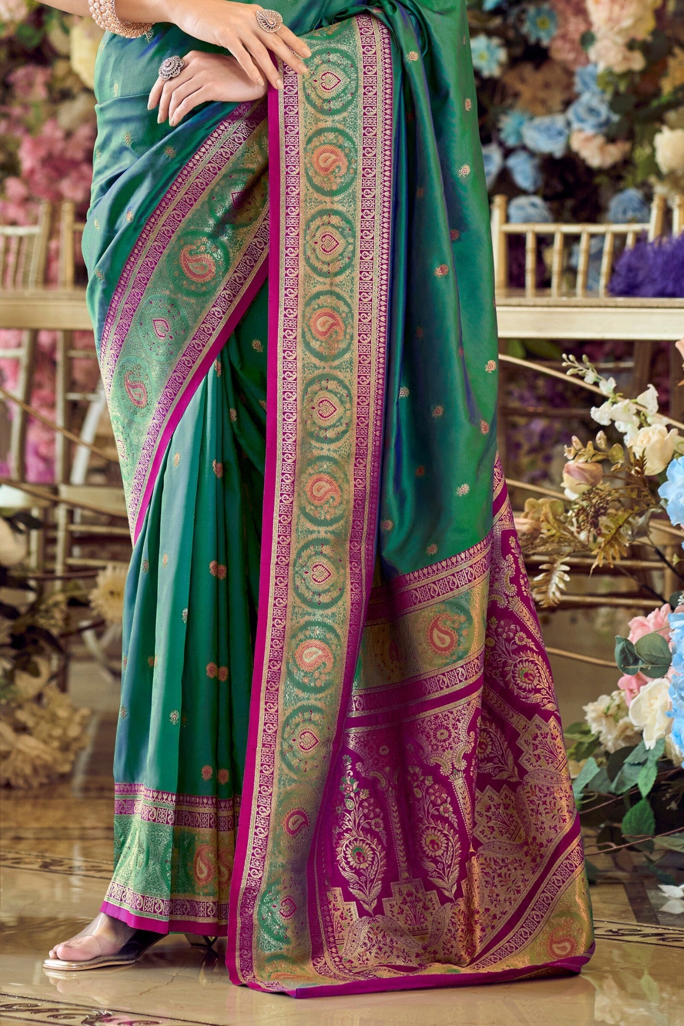 Goblin Green Woven Banarasi Soft Silk Saree