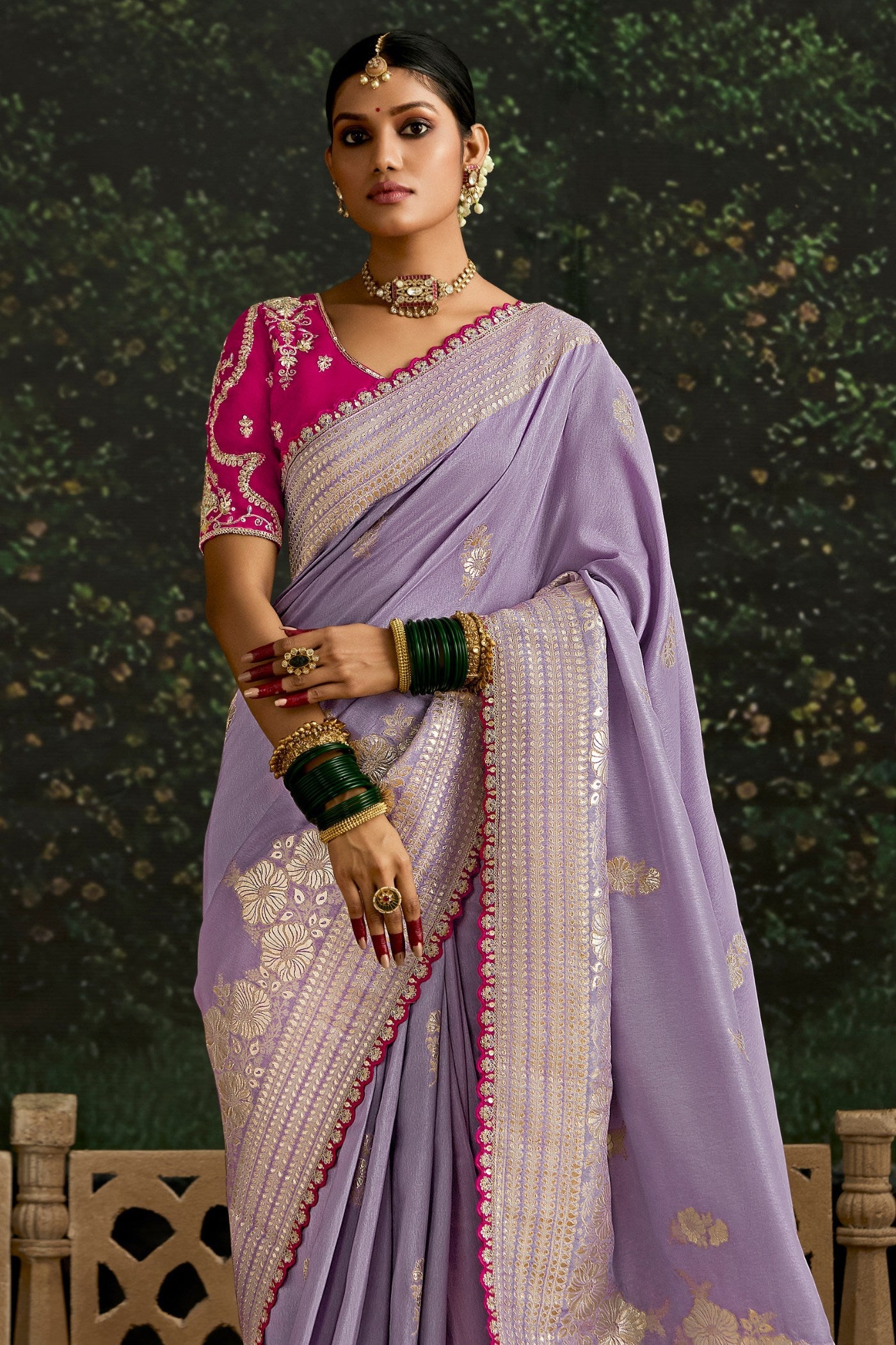 Lilac Purple Designer Banarasi Saree