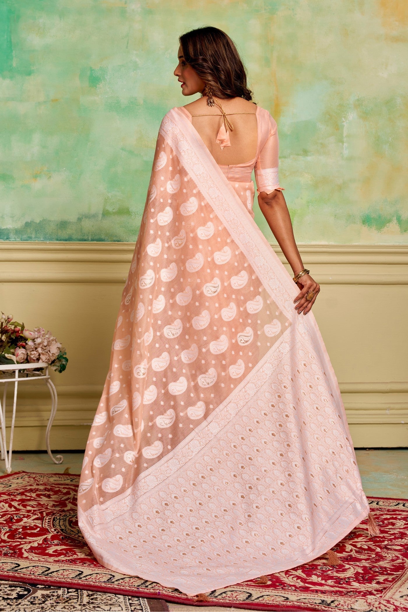 Posy Peach Woven Cotton Saree