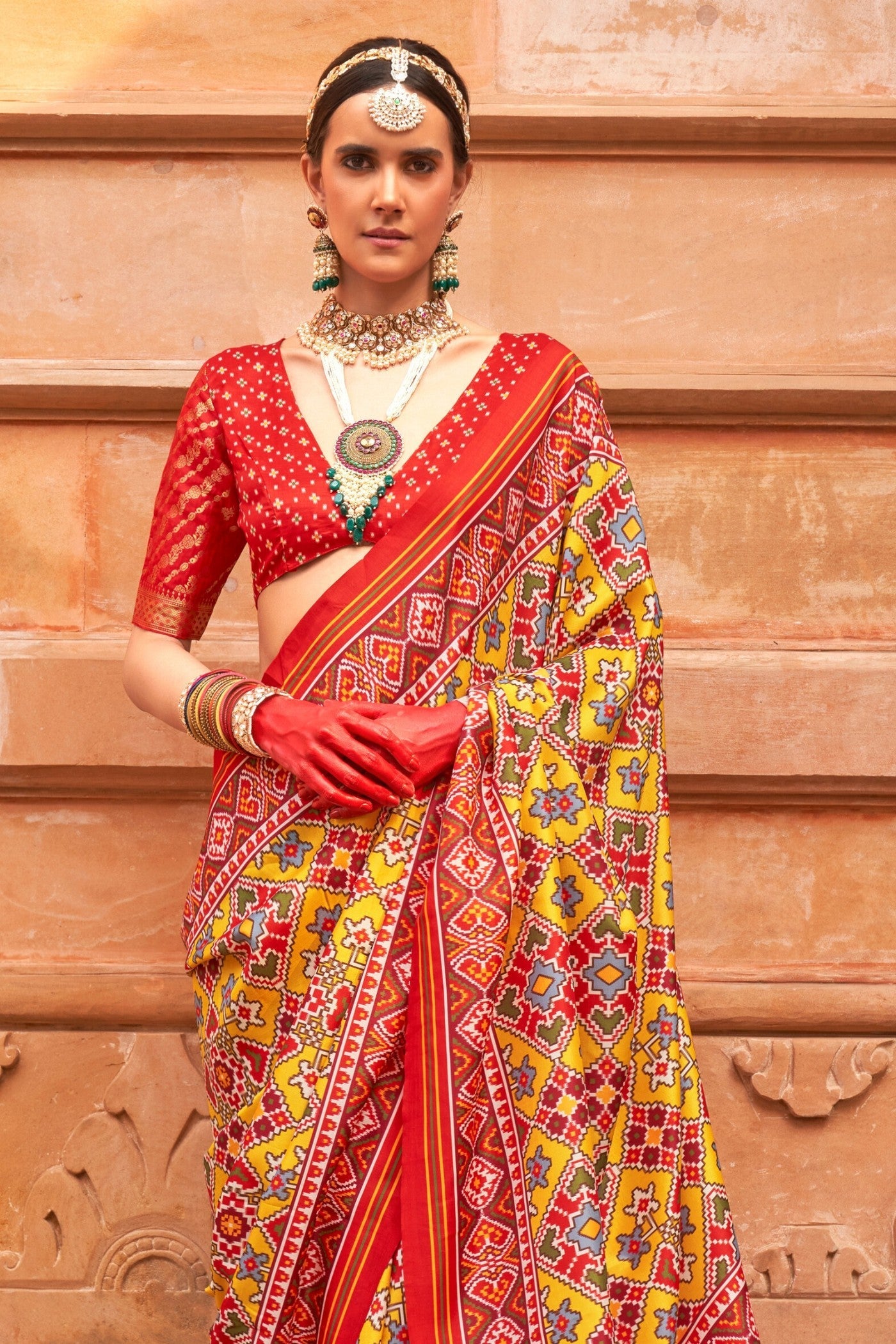 Tulip Tree Yellow Printed Patola Saree