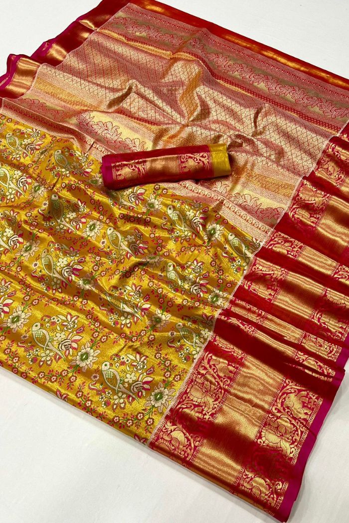 Sunset Yellow Woven Kanjivaram Saree