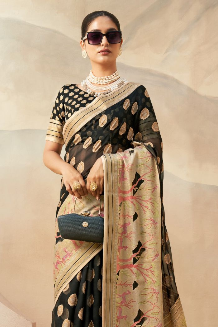 Coco Black Woven Georgette saree