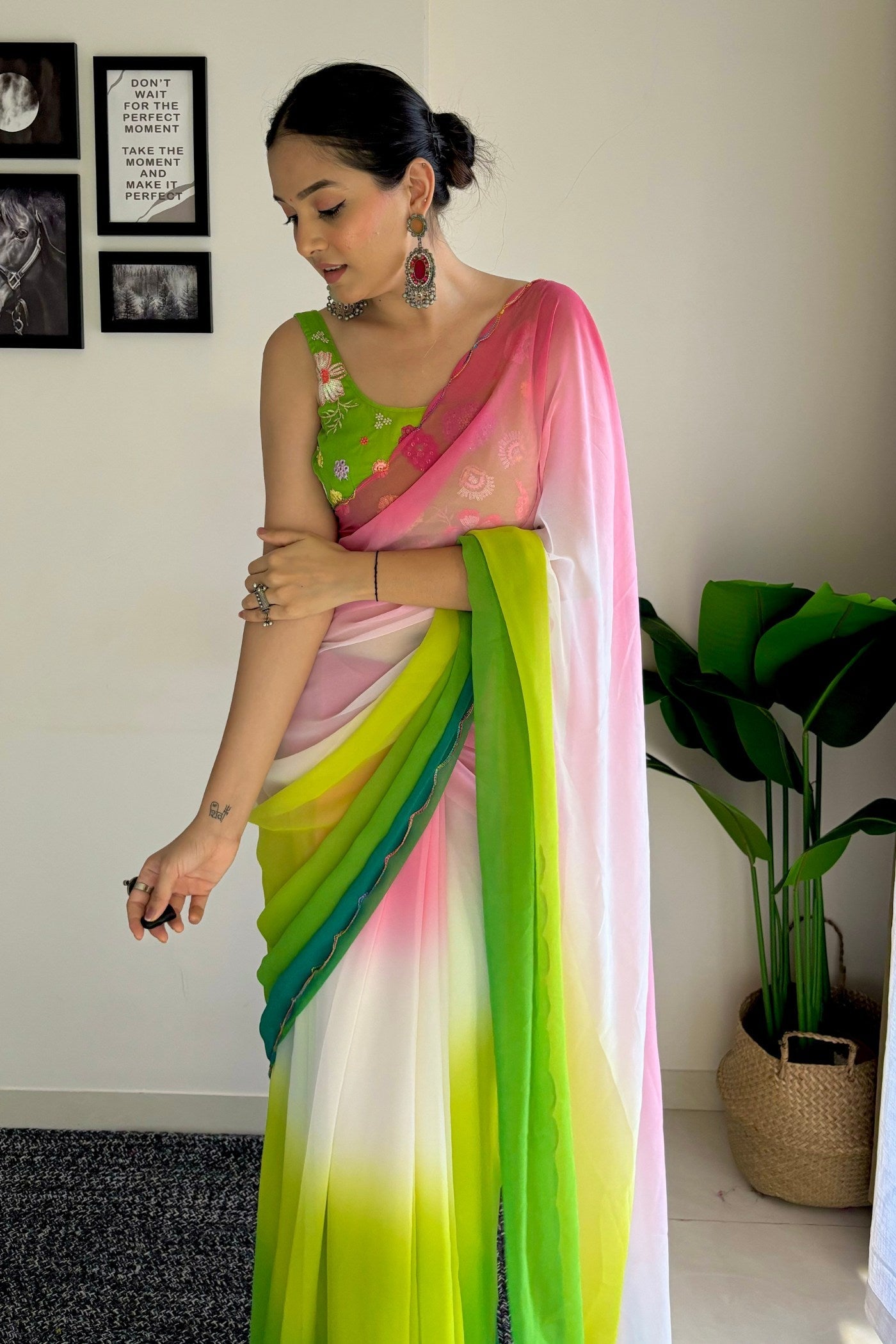 Multicolor Pink Georgette Saree