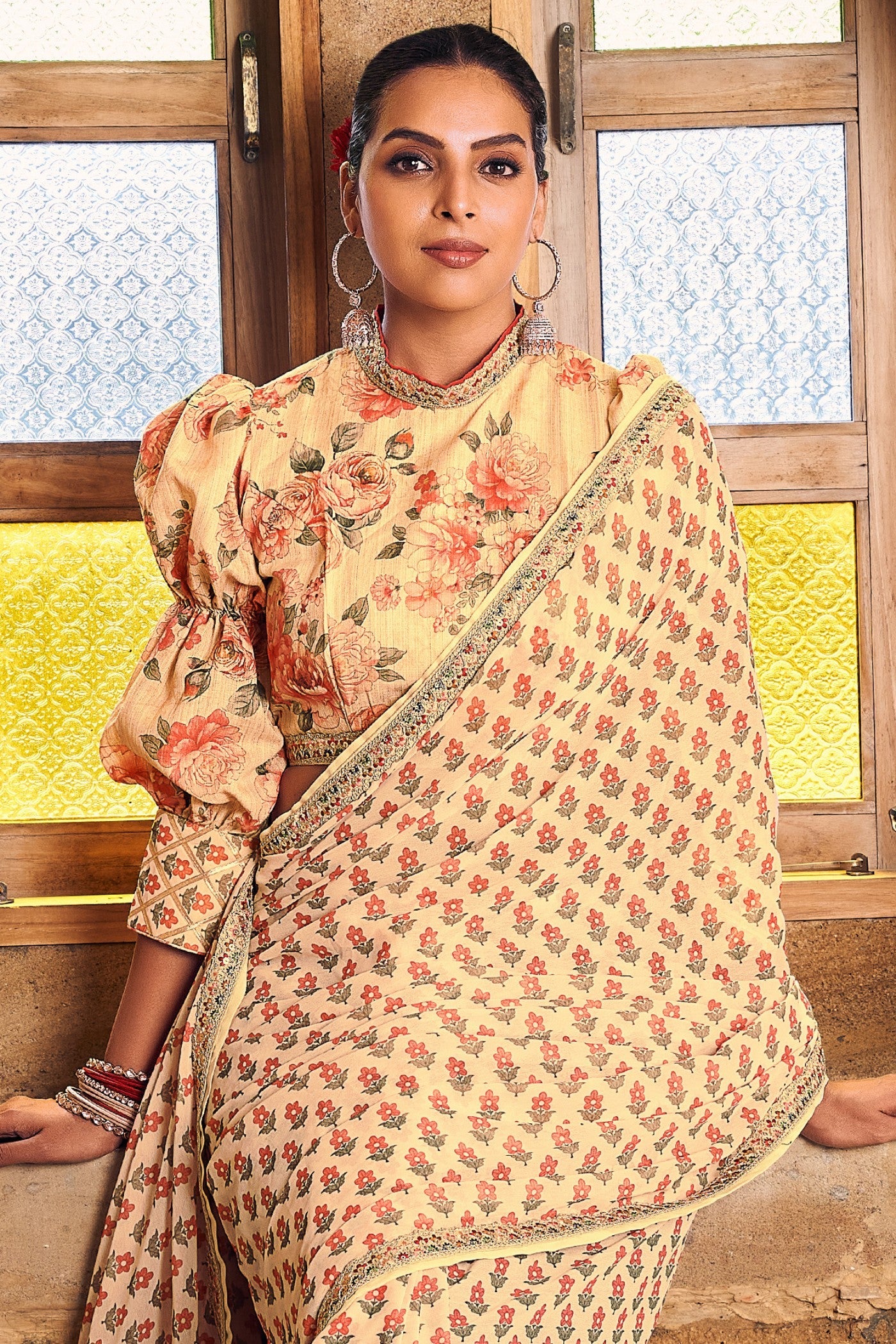 Zest Yellow Georgette Digital Printed Saree