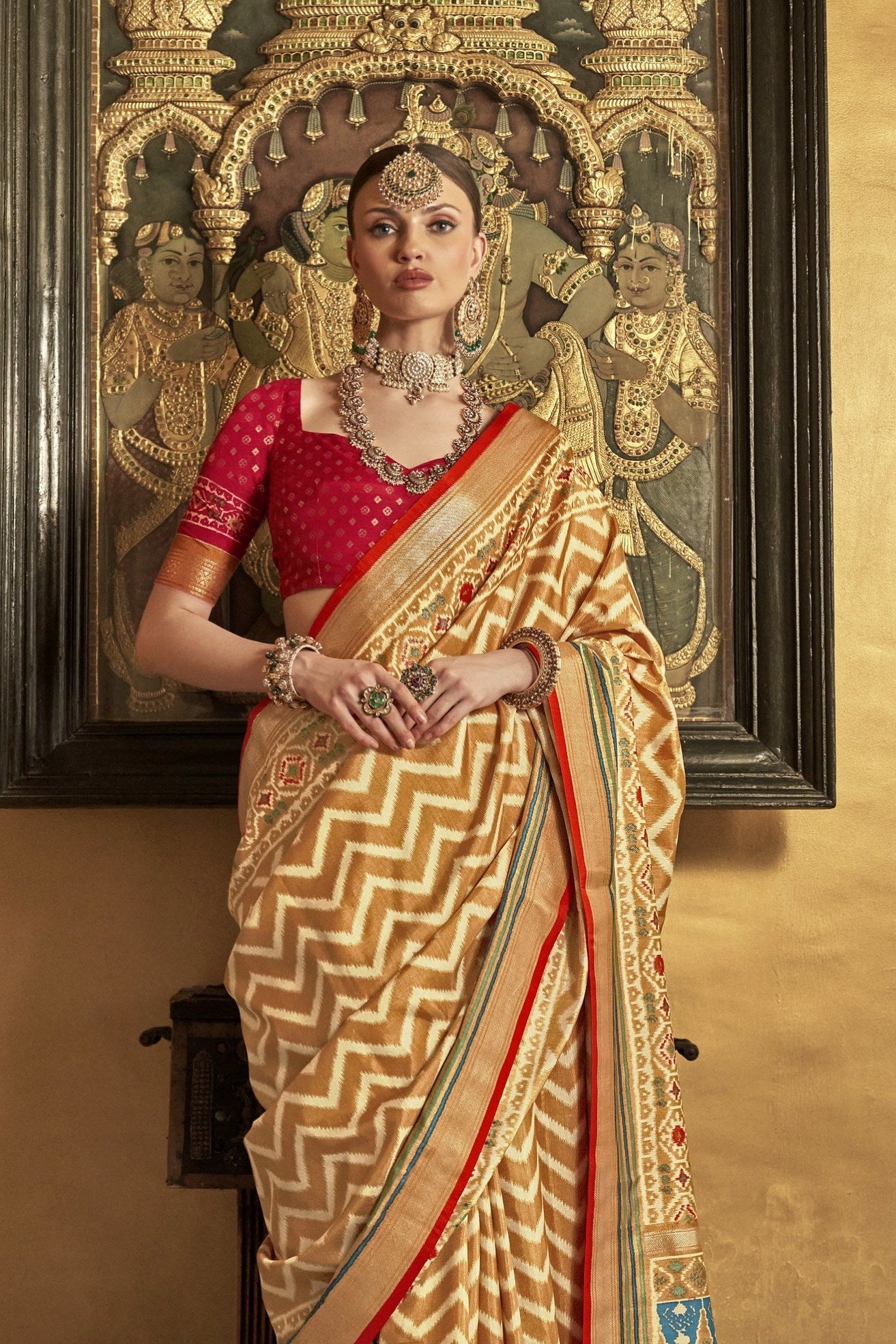 Aztec Yellow Printed Patola Saree