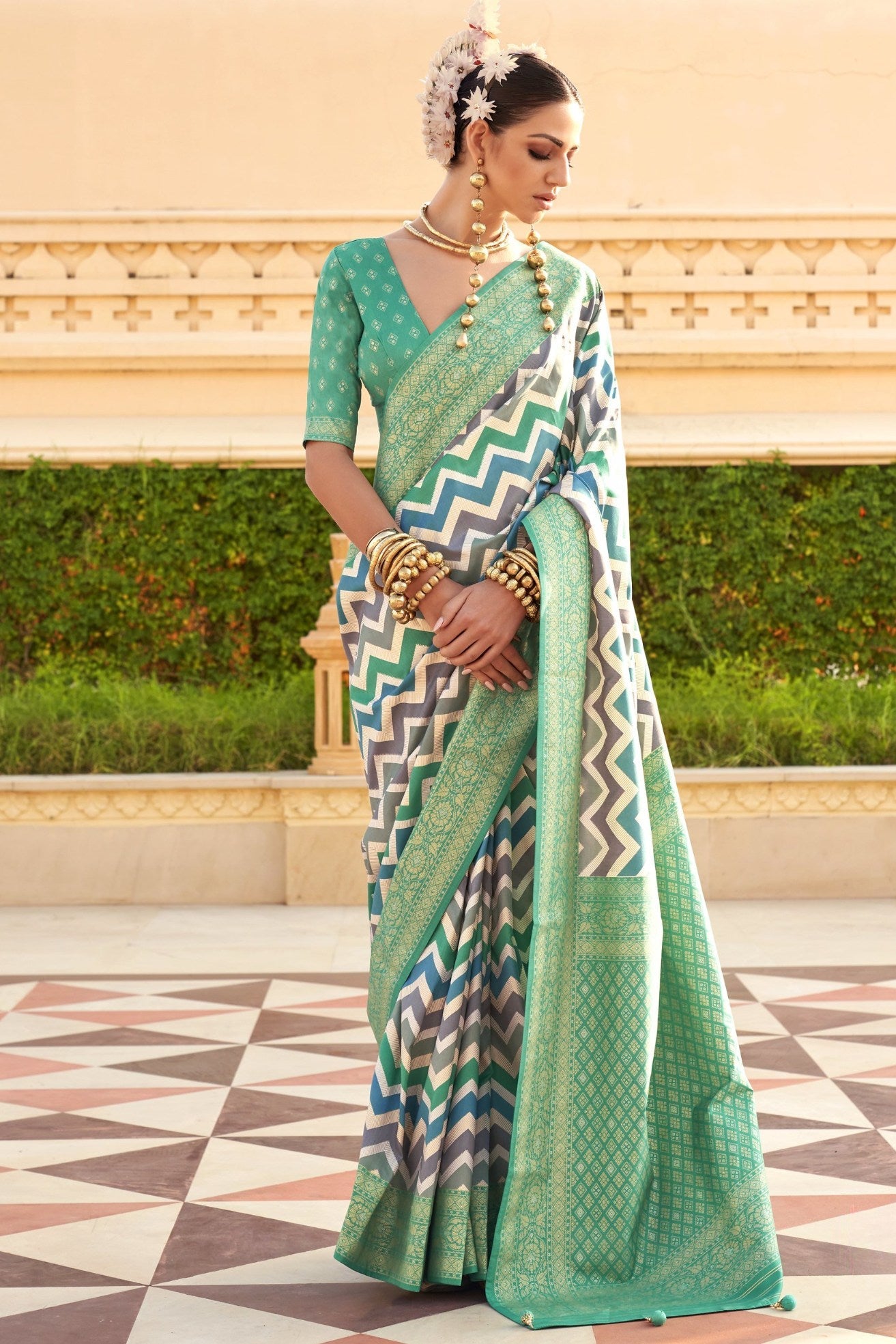 Summer Green Woven Patola Printed Silk Saree