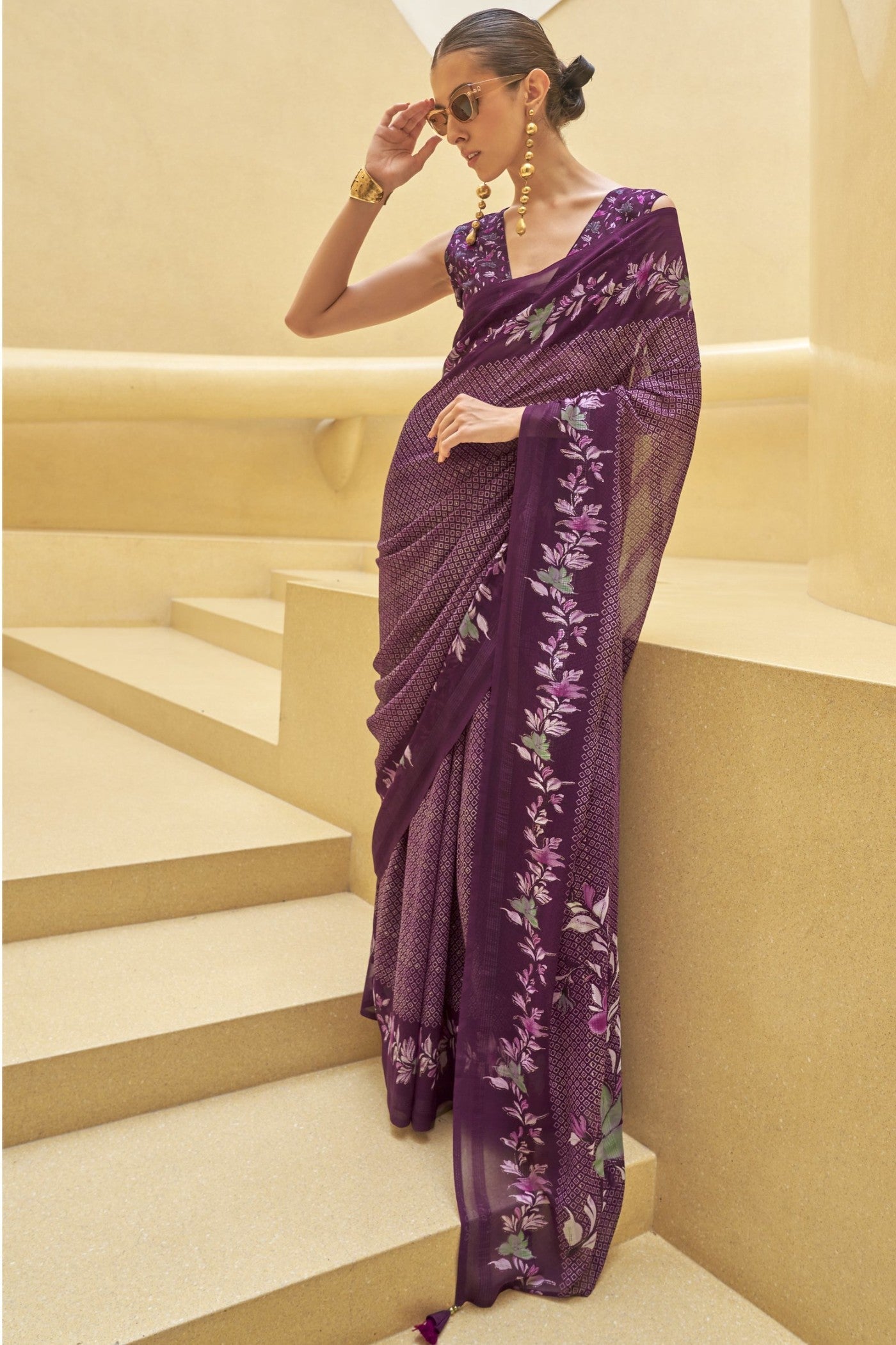 Livid Purple Georgette Printed Saree