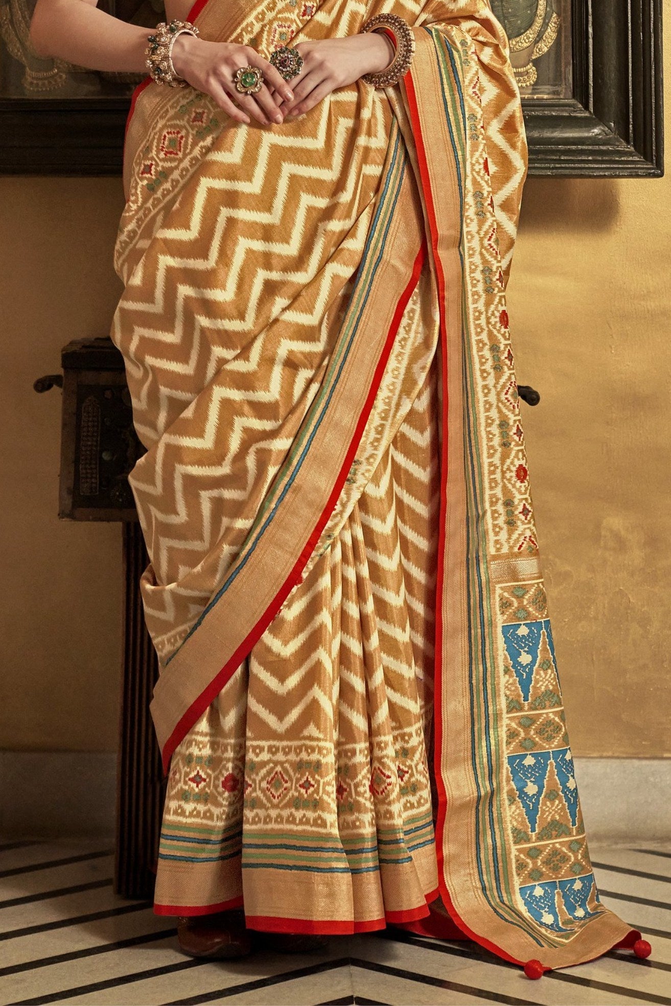 Aztec Yellow Printed Patola Saree