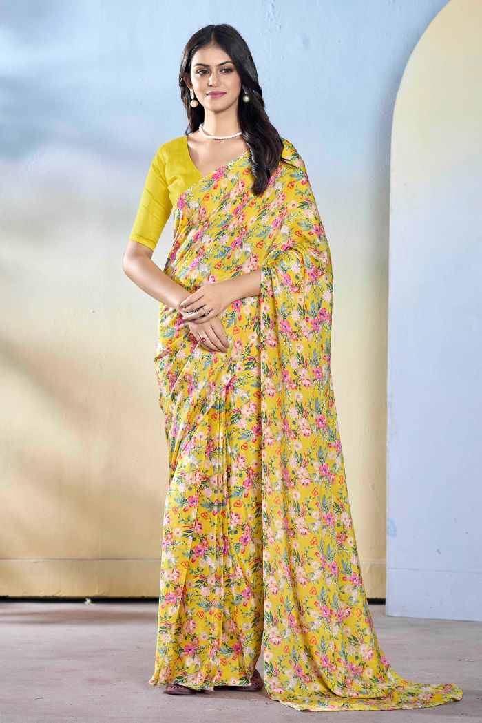 Hazel Yellow Ready To Wear Georgette Saree