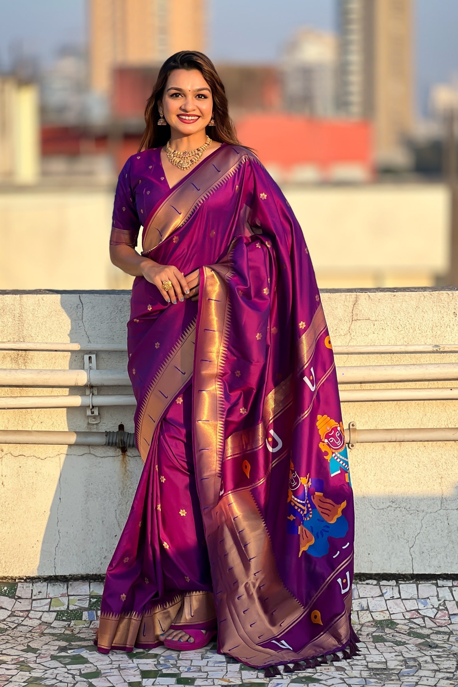 Sangria Purple Woven Paithani Saree