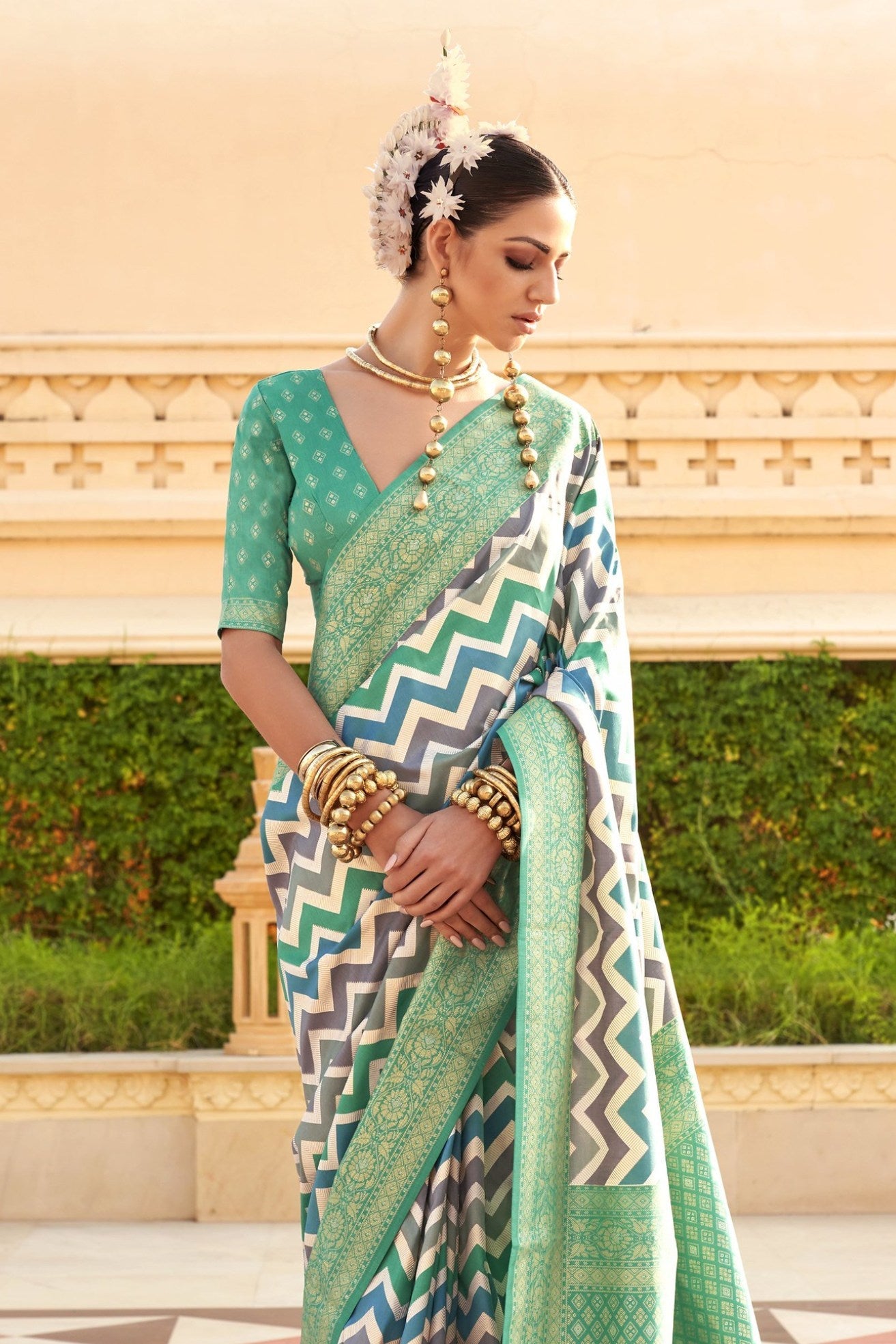 Summer Green Woven Patola Printed Silk Saree